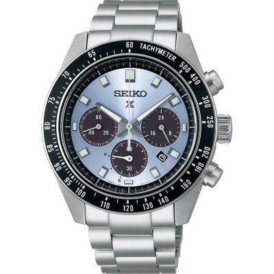 Orologio da uomo Seiko Prospex con cassa in acciaio inox, quadrante blu e bracciale in acciaio.