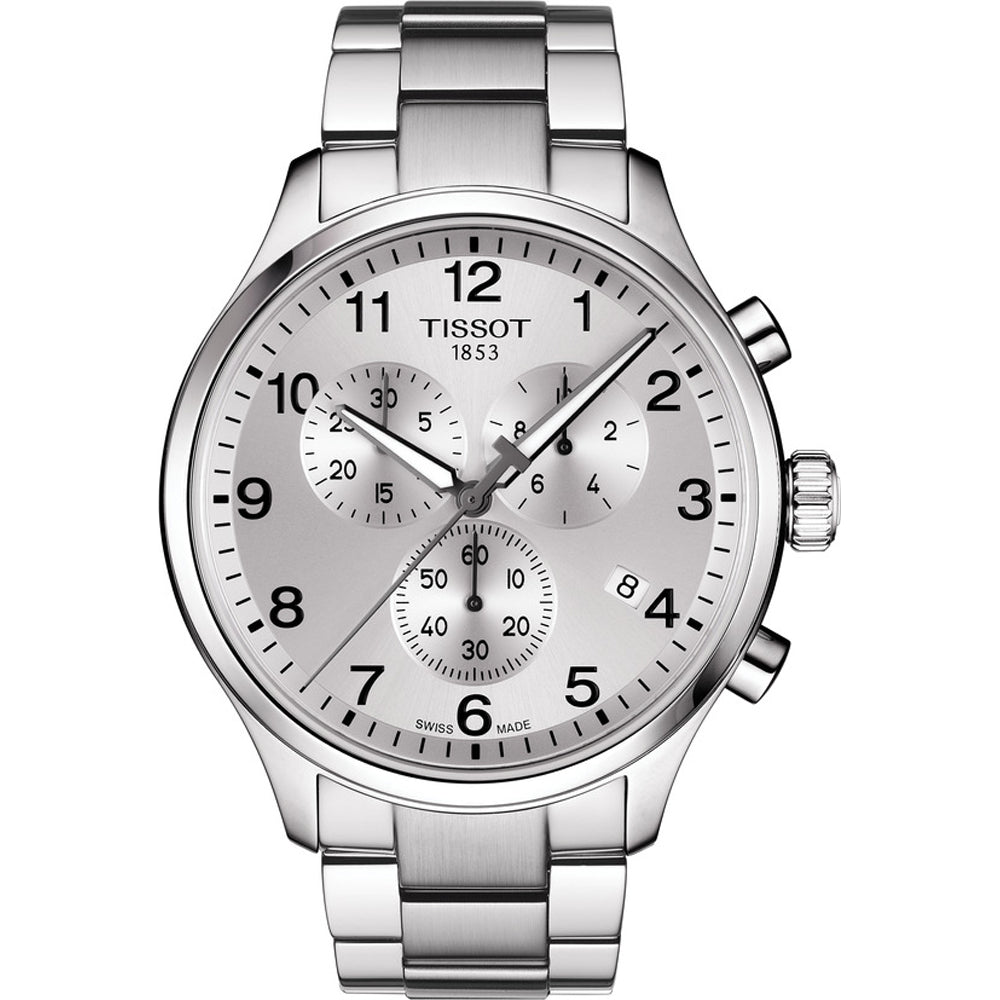 Orologio Tissot Chrono XL Classic con cassa in acciaio inox e quadrante argentato.