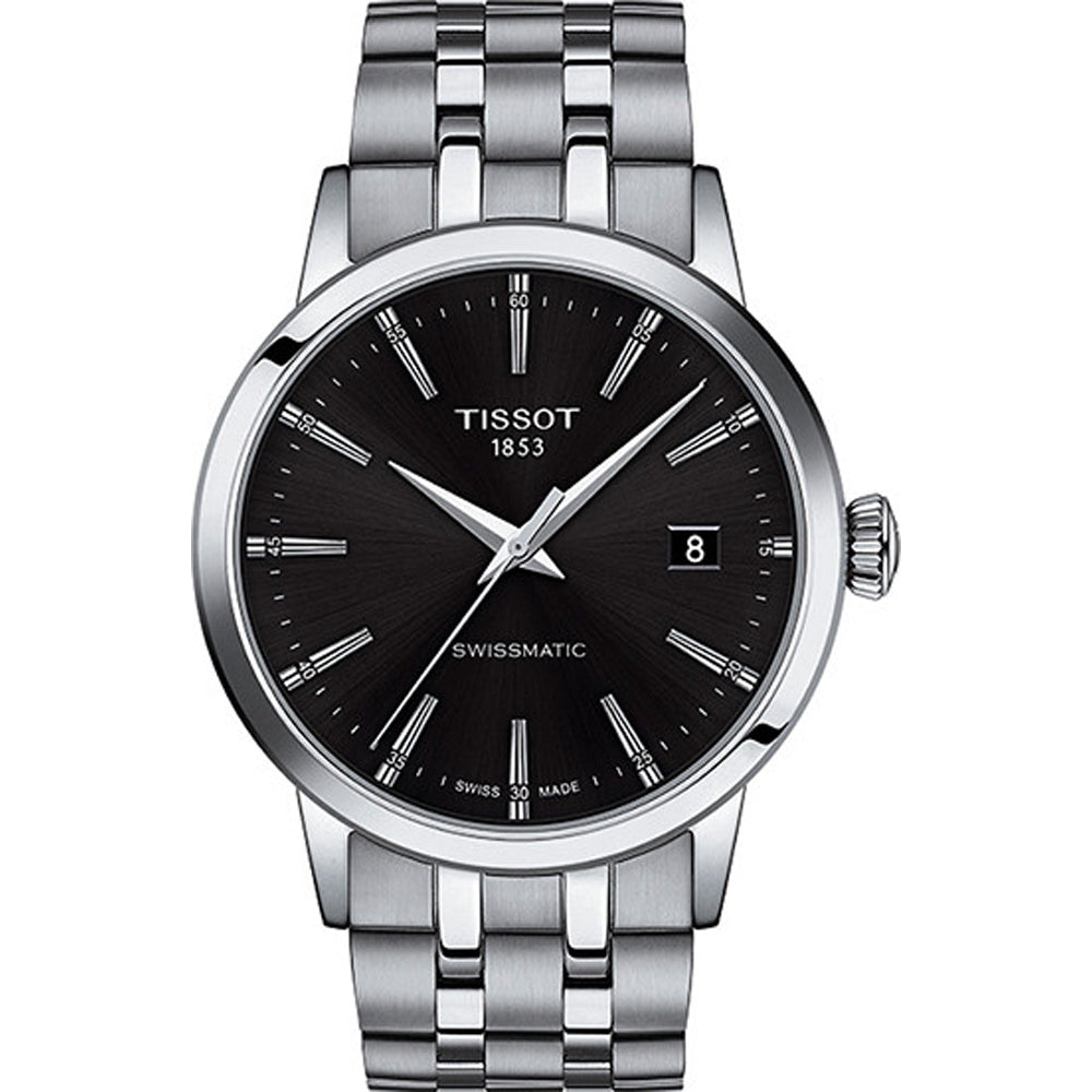 Orologio Tissot Classic Dream Swissmatic con cassa in acciaio inox, quadrante nero e bracciale a maglia rolò.