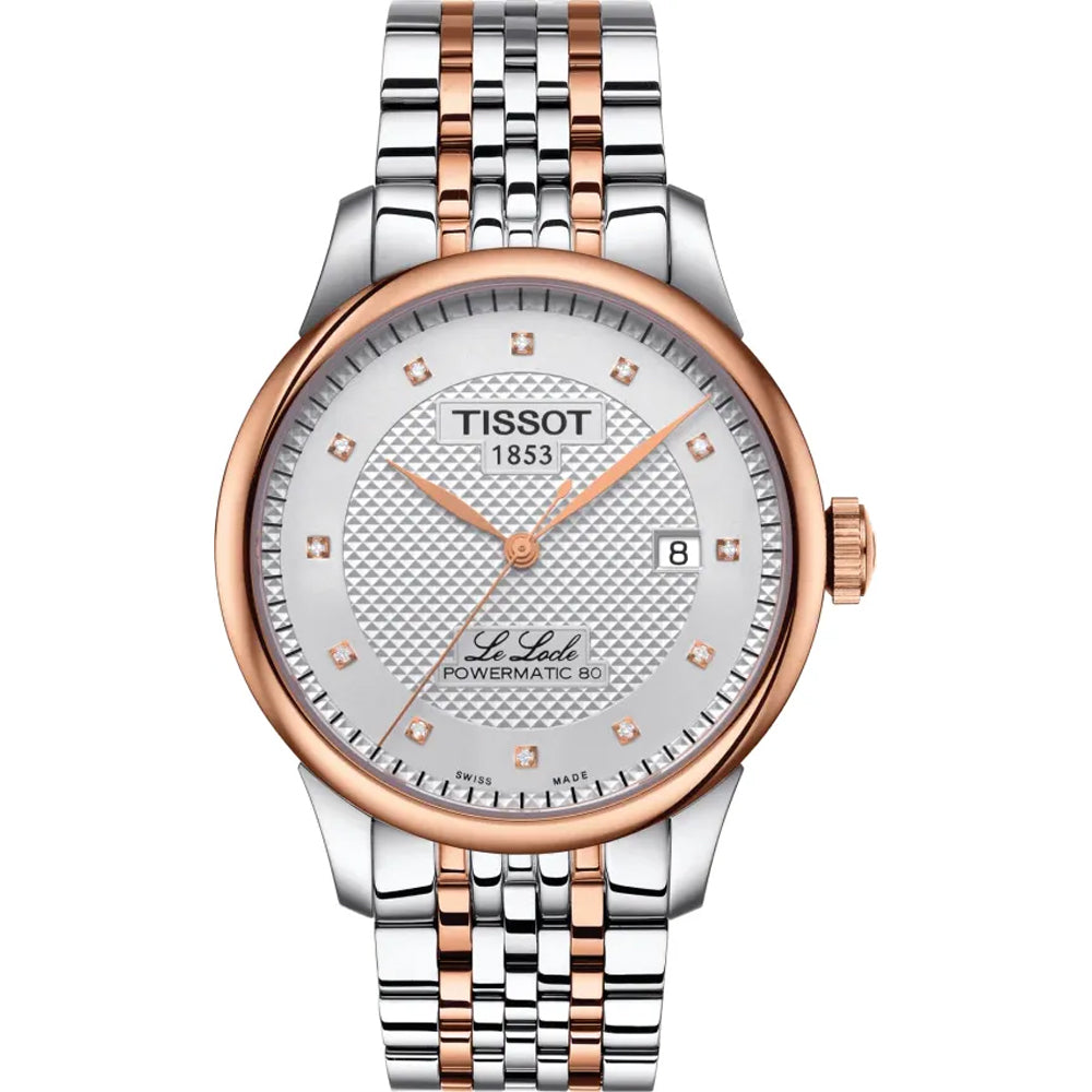 Orologio Tissot Le Locle con cassa in acciaio inox bicolore, quadrante argentato e bracciale a maglia rolò.