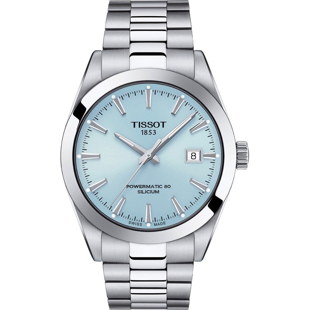 Orologio Tissot Gentleman Powermatic 80 con quadrante azzurro e cassa in acciaio inox.