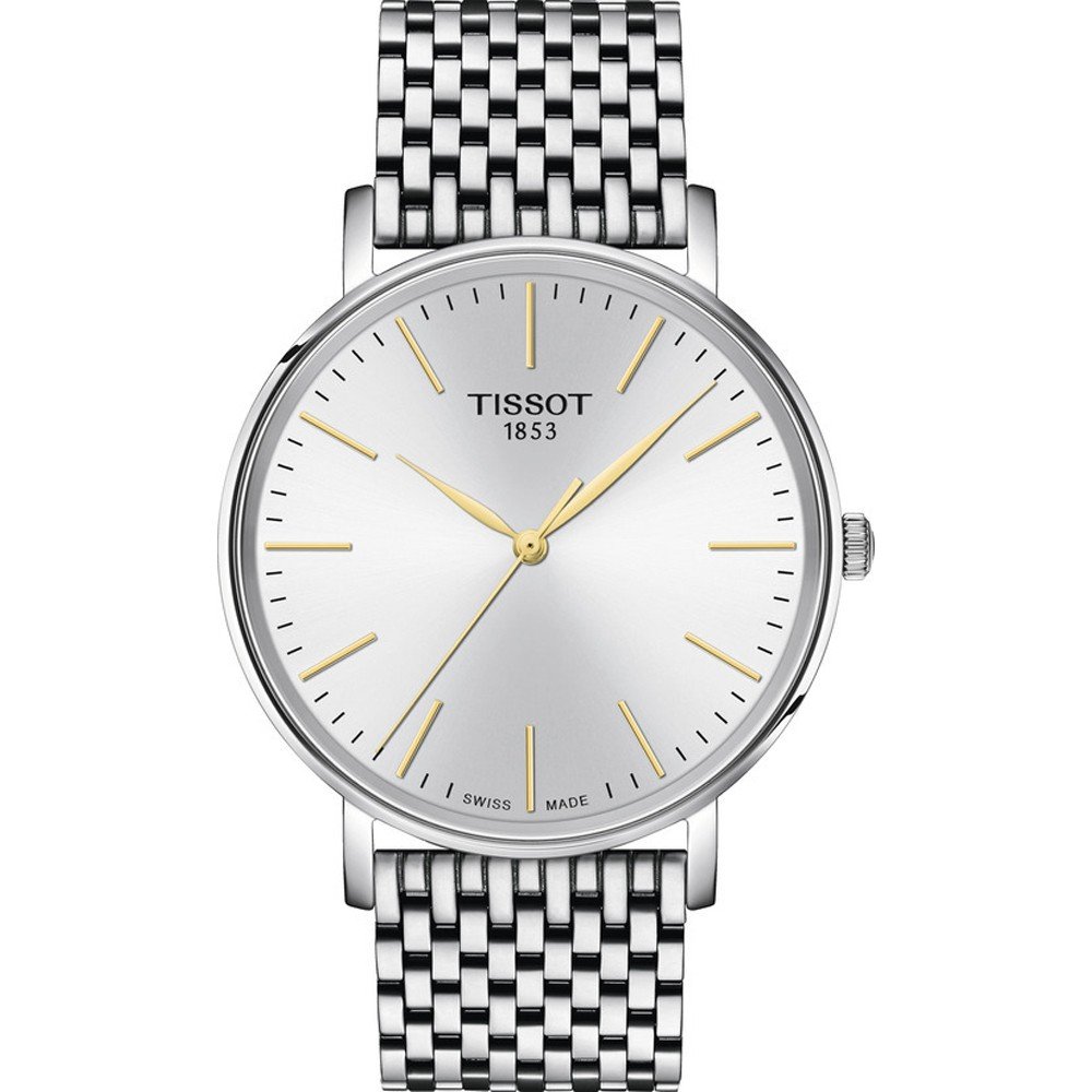 Orologio Tissot Everytime con cassa argentata di 40 mm e quadrante argentato, cinturino in maglia rolò.