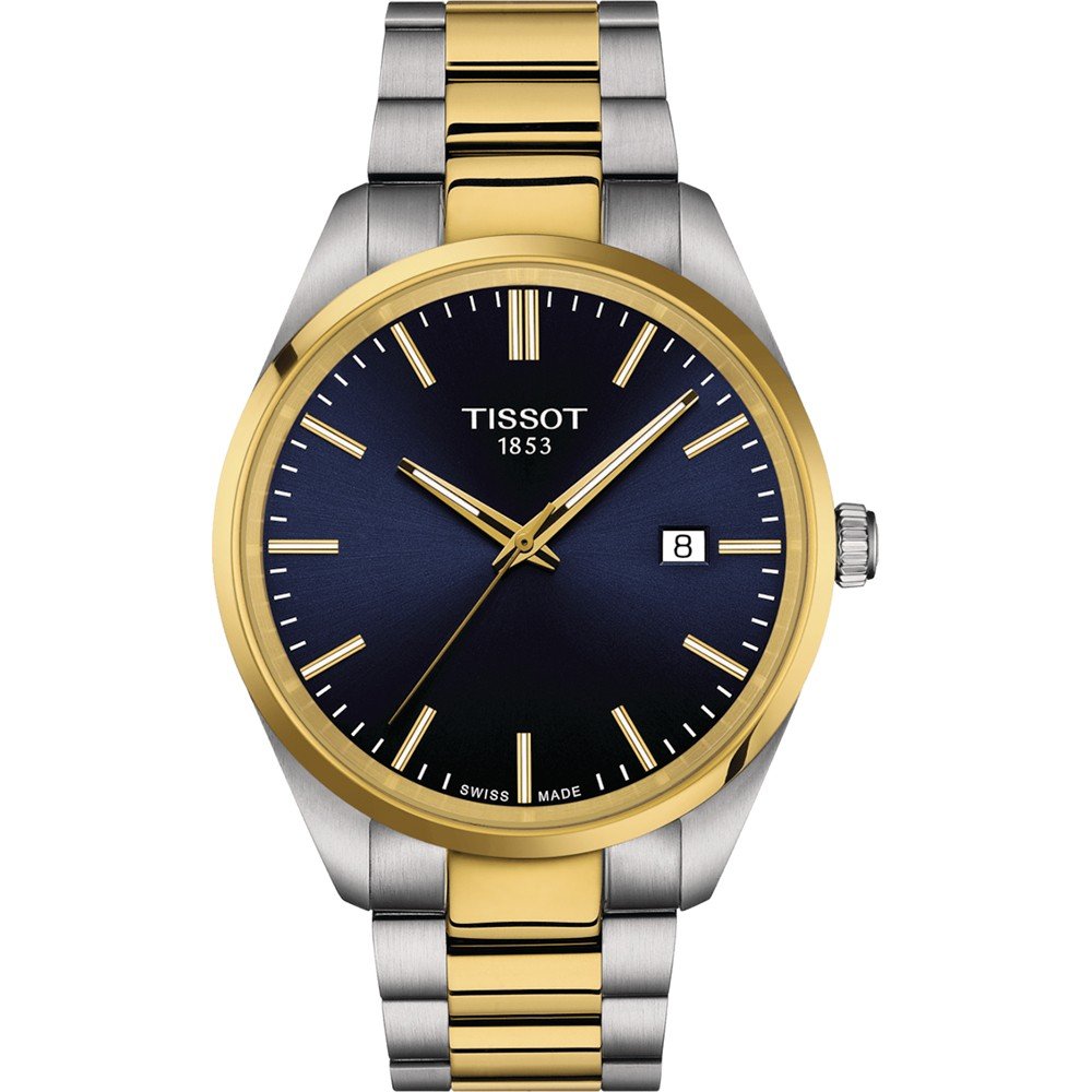 Orologio Tissot PR 100 con cassa in acciaio inossidabile bicolore e quadrante blu.