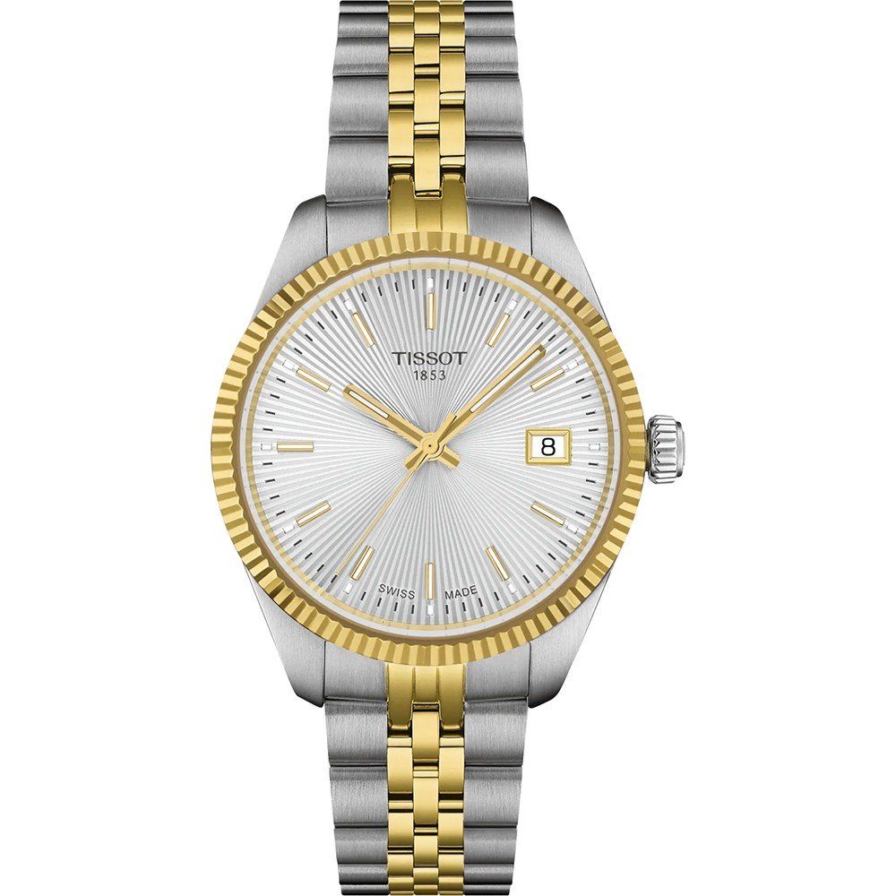 Orologio Tissot con cassa argentata e dorata, quadrante argentato, bracciale in acciaio inox.