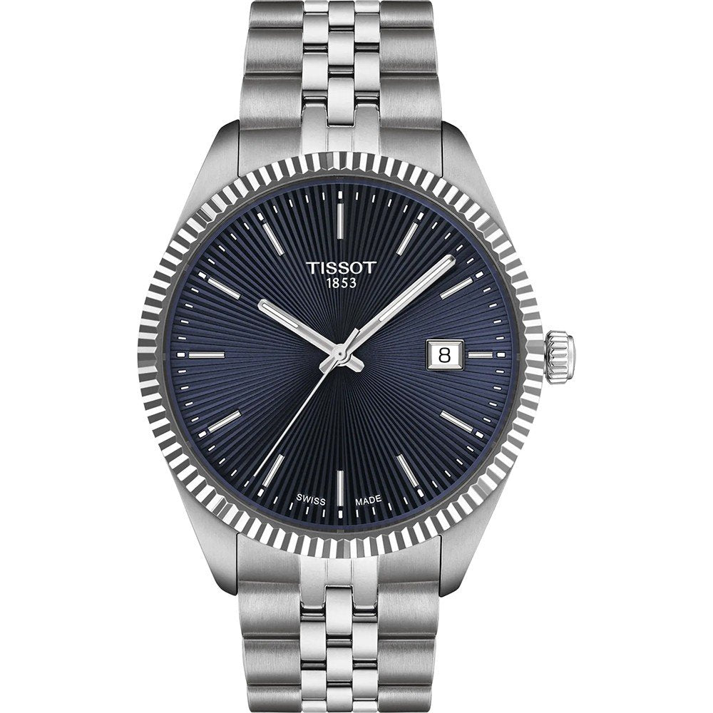 Orologio Tissot Ballade da 40 mm con cassa in acciaio inox, quadrante blu e bracciale a maglia rolò.