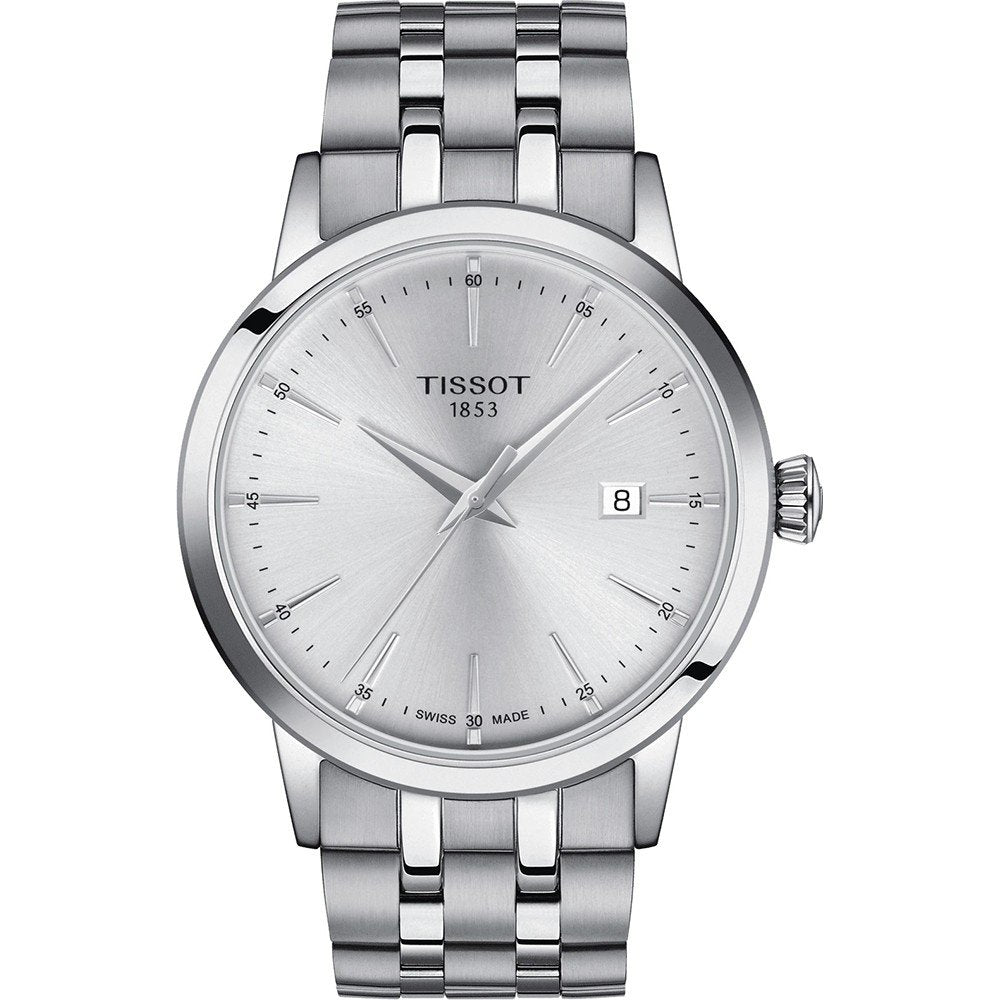 Orologio Tissot Classic Dream con cassa in acciaio inox, quadrante argentato e bracciale a maglia rolò.