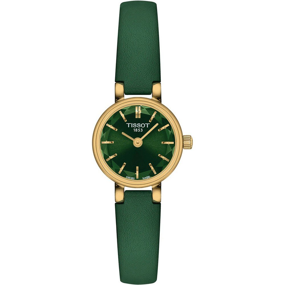 Orologio Tissot con cassa dorata, quadrante verde e cinturino in silicone verde.