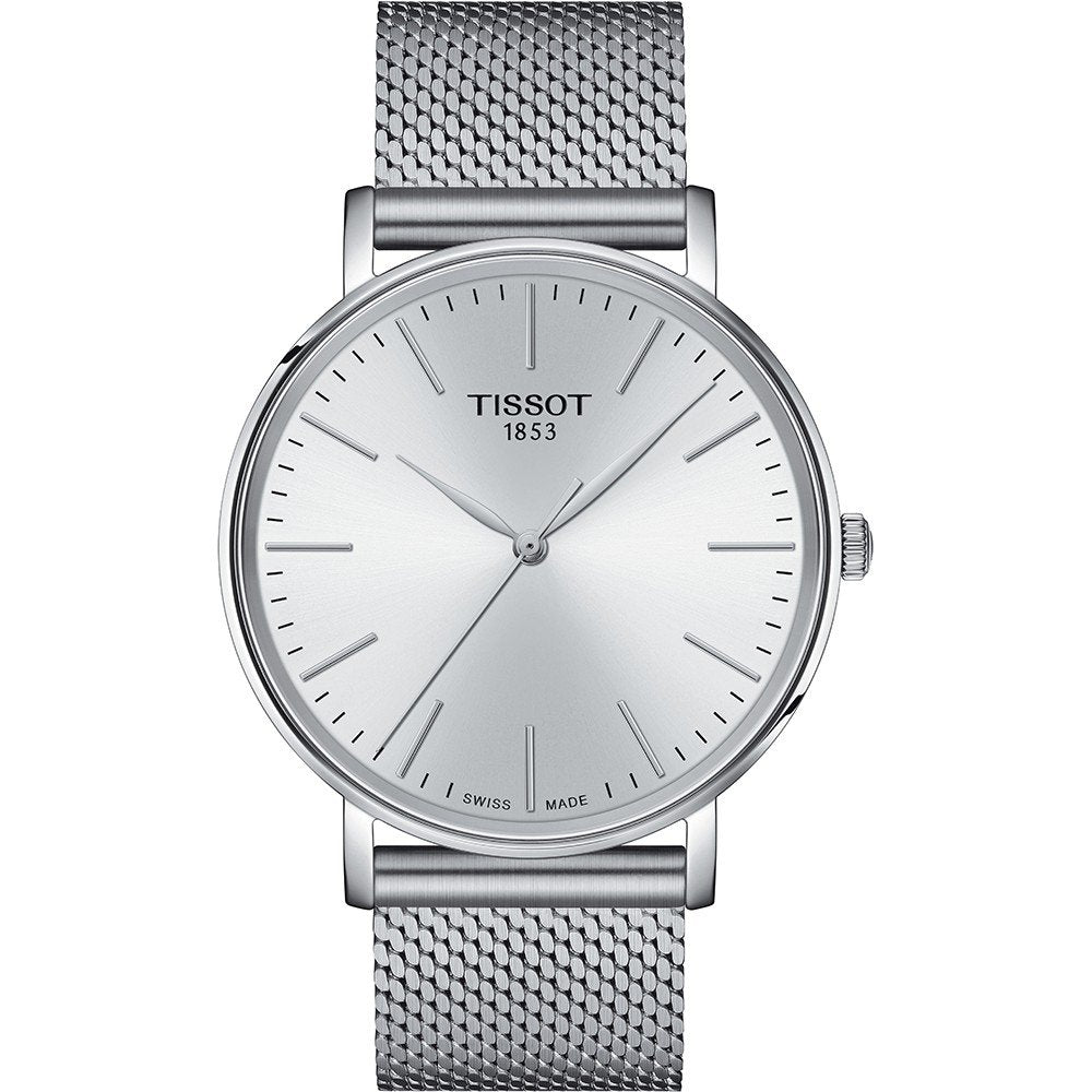 Orologio Tissot Everytime con cassa argentata di 40mm e cinturino in maglia metallica.