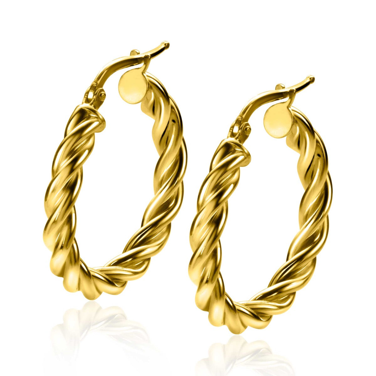Orecchini alla creola placcati oro con design intrecciato.