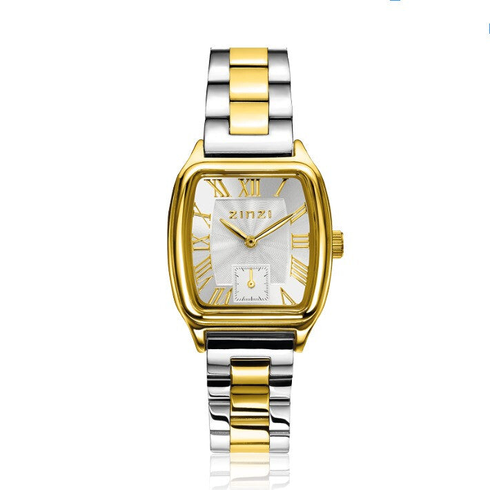 Orologio bicolore ZINZI con cassa quadrata dorata e bracciale in acciaio argentato e dorato.