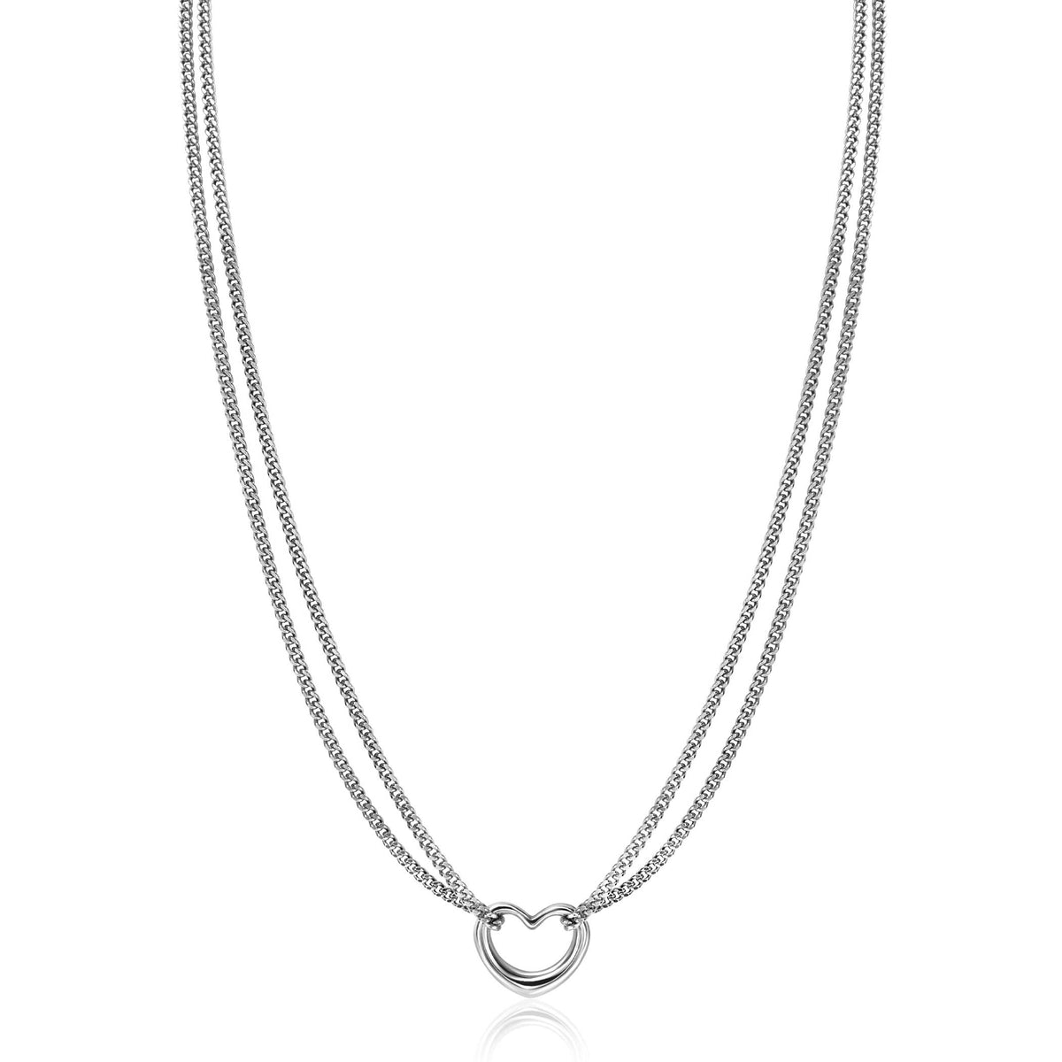 Collana in argento con doppio giro e pendente a forma di cerchio.