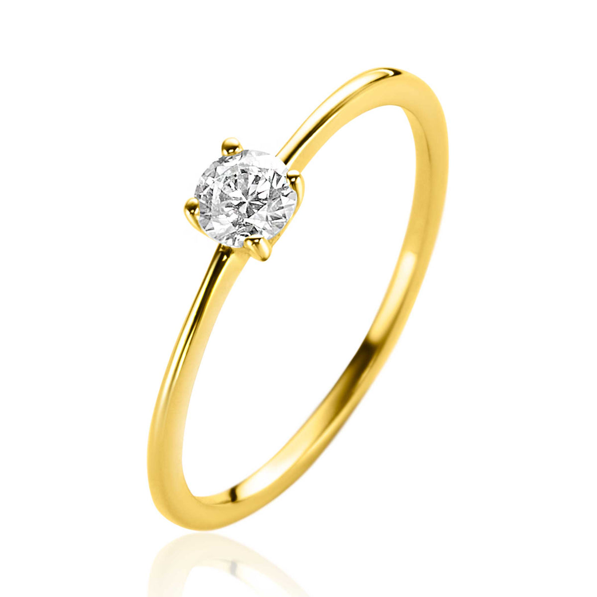 anello d'oro con un diamante centrale brillante