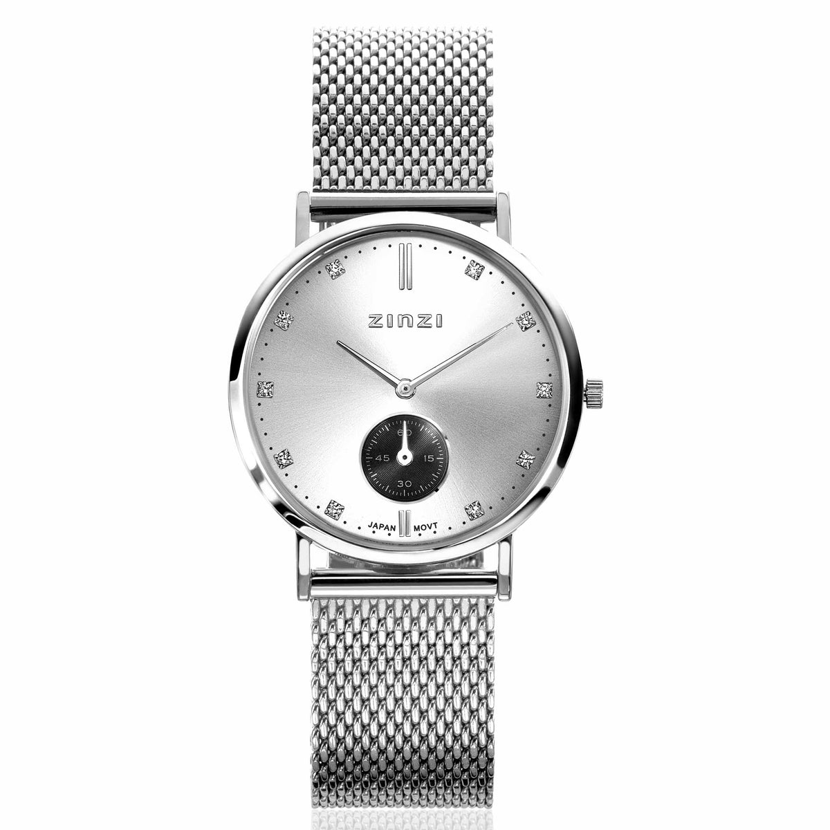 Orologio in acciaio color argento con quadrante lucido e cinturino a maglia rolò.
