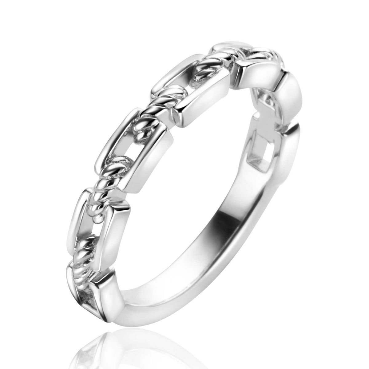 anello in argento con maglie ovali collegate, finitura lucida