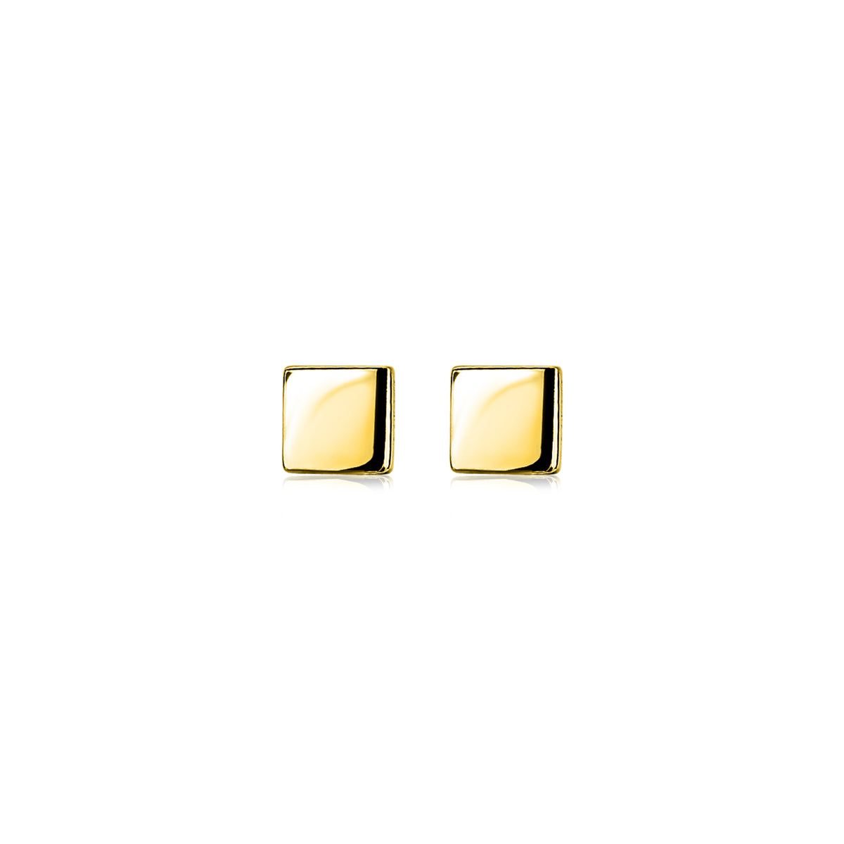 Orecchini in oro giallo placcato con forma quadrata e finitura lucida.