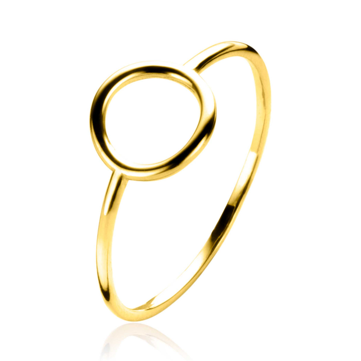 anello dorato con un design minimalista e un cerchio centrale aperto