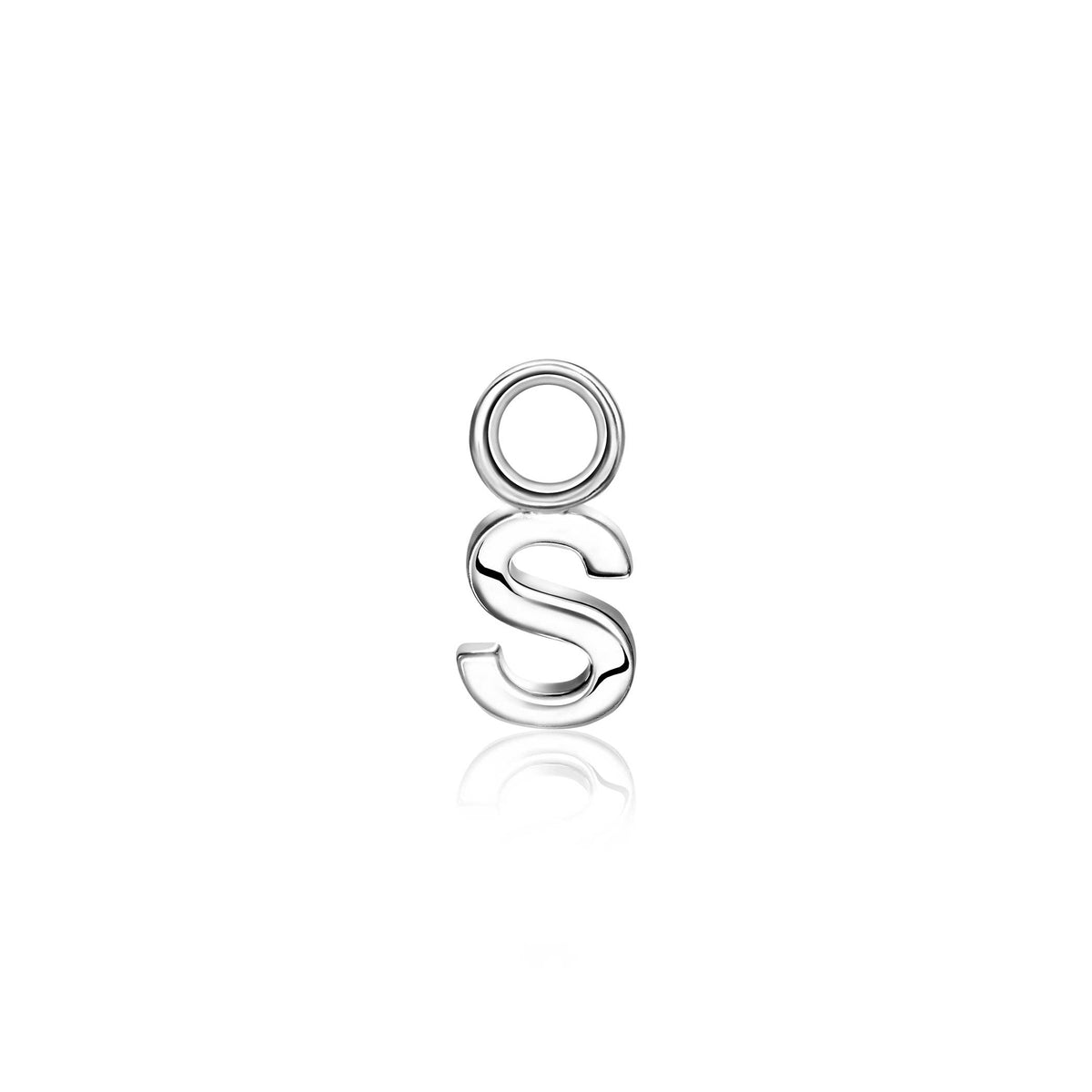 Orecchini in argento con design a forma di lettera "S" e cerchio superiore.