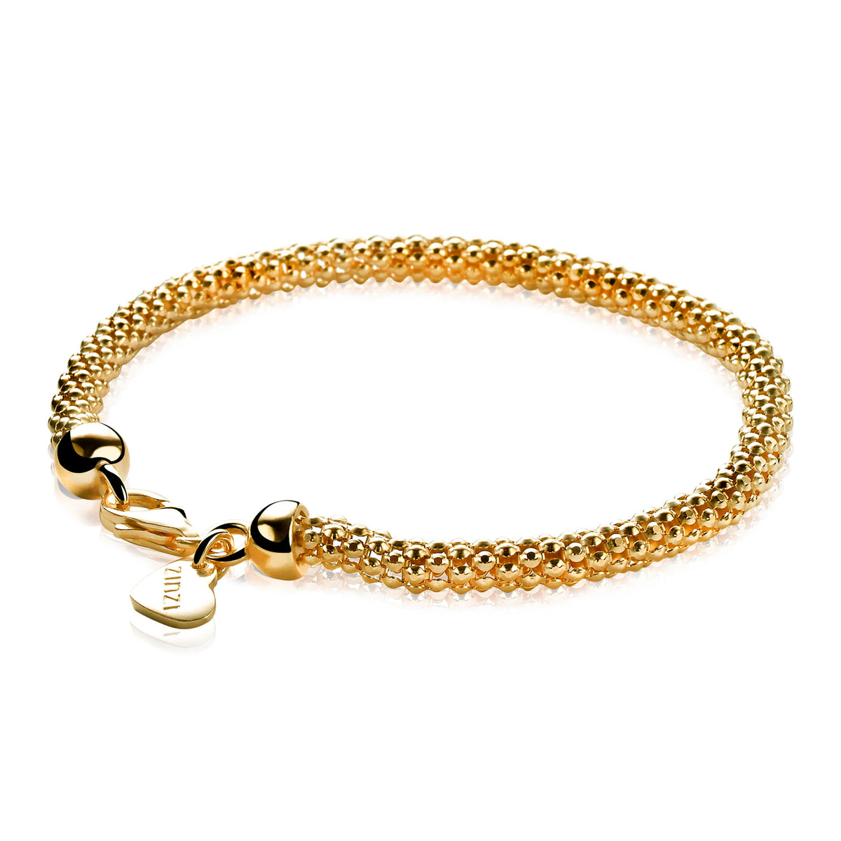 Bracciale placcato oro con maglia rolò e chiusura a moschettone.