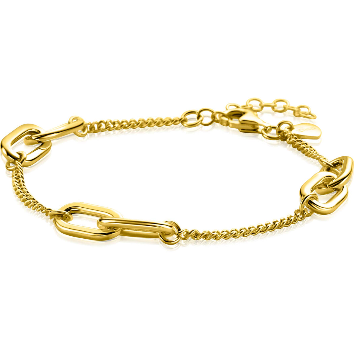 Bracciale placcato oro con maglie ovali e catena fine.