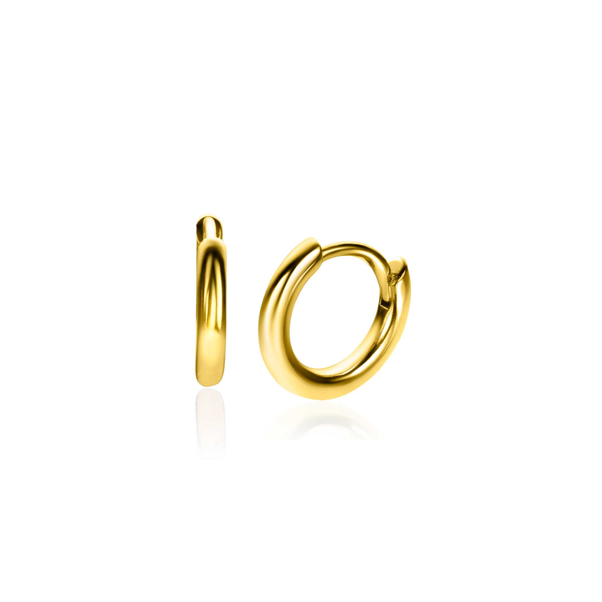 Orecchini in oro placcato con forma a cerchio e finitura lucida.