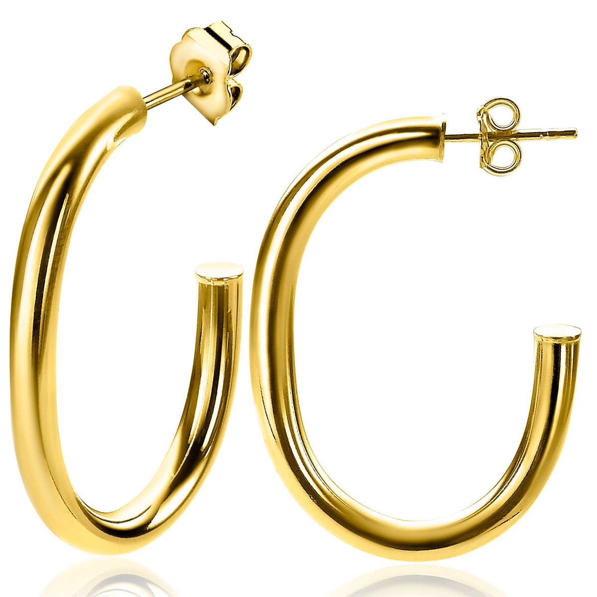 Orecchini alla creola in oro giallo placcato, con forma curva e finitura lucida.