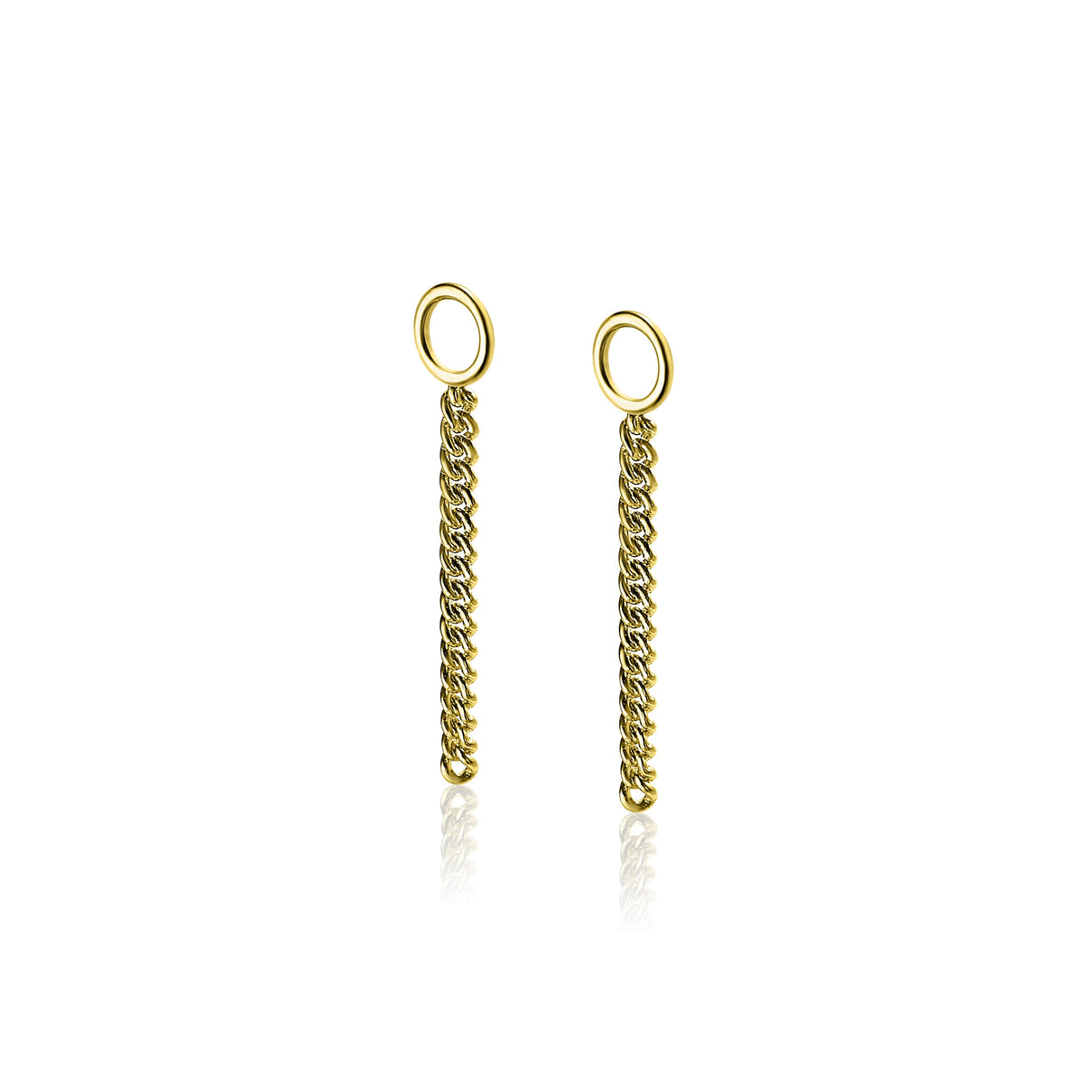 Orecchini in maglia rolò placcati oro con pendente lungo.