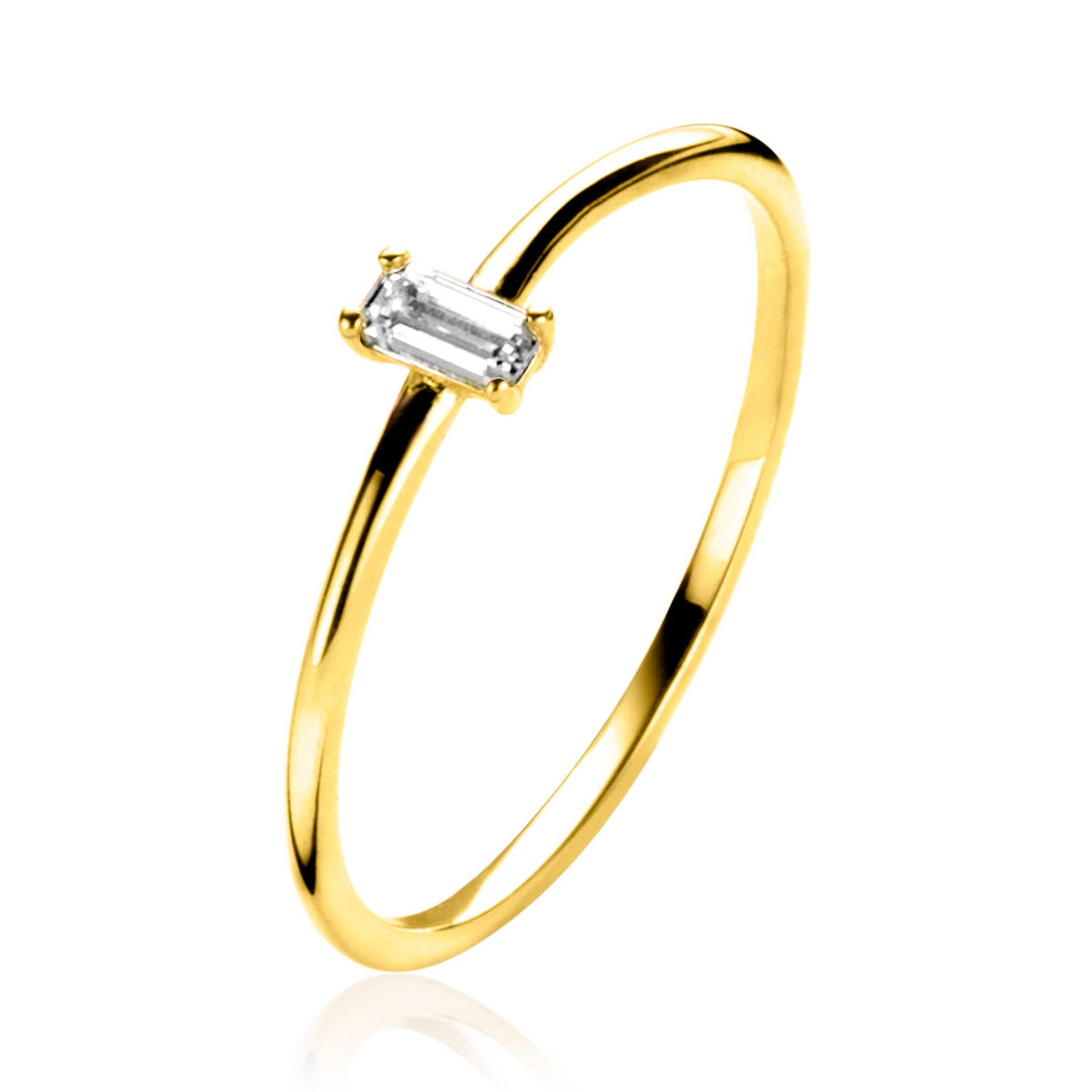 anello in oro con pietra rettangolare trasparente