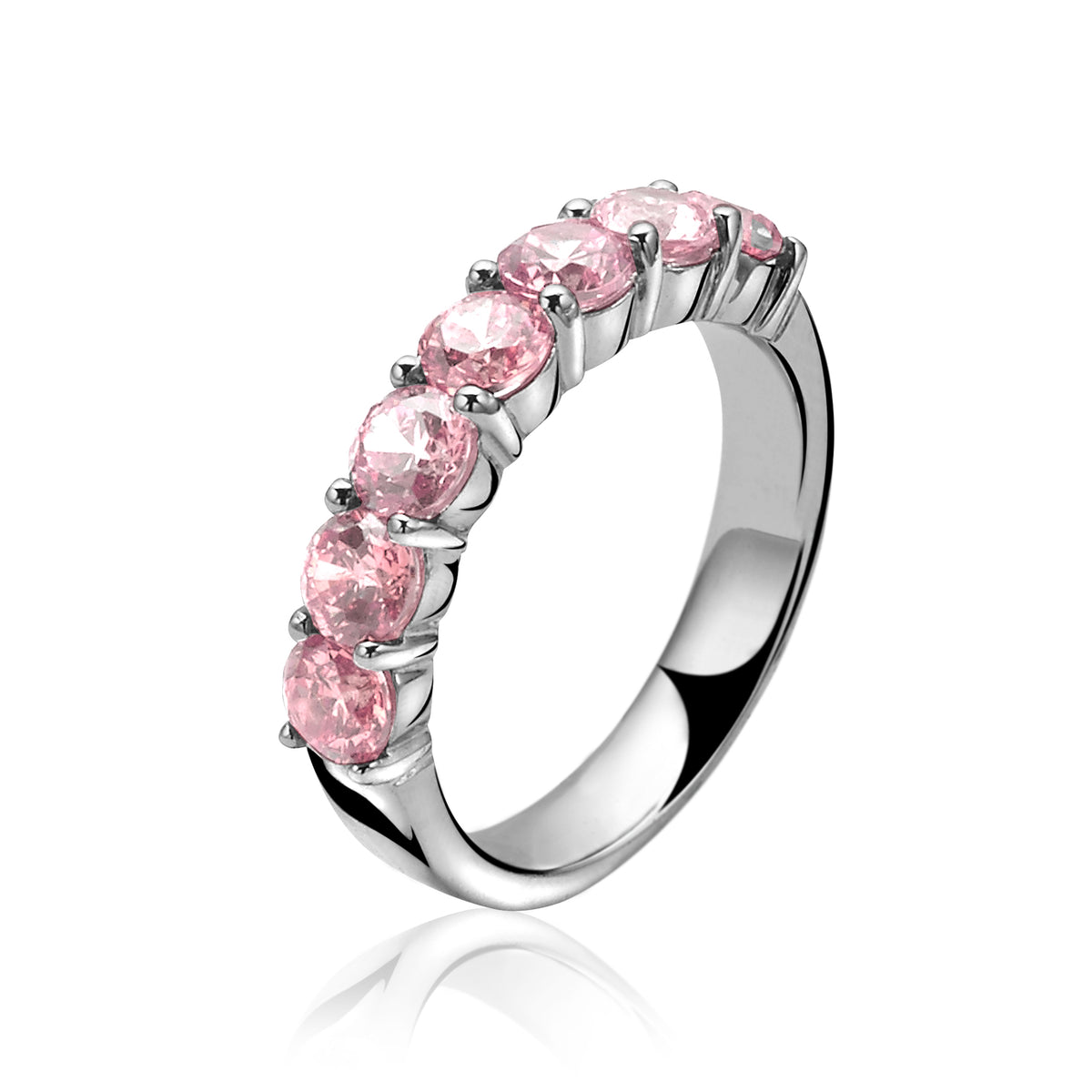 Anello in argento con pietre rosa, design semplice e brillante.