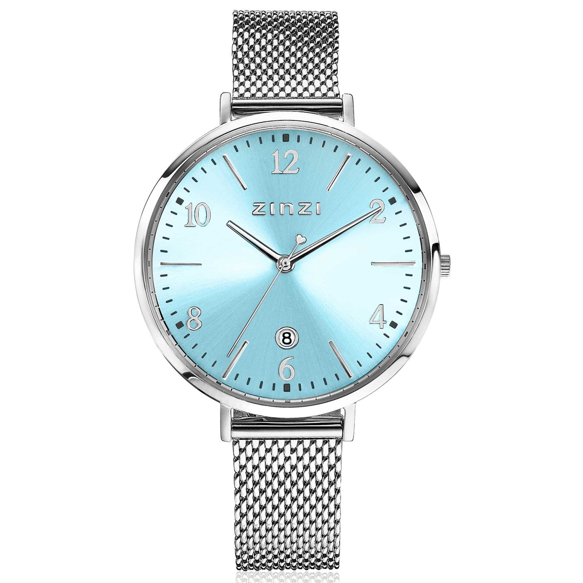 Orologio Zinzi in acciaio con quadrante azzurro e cinturino in maglia rolò.