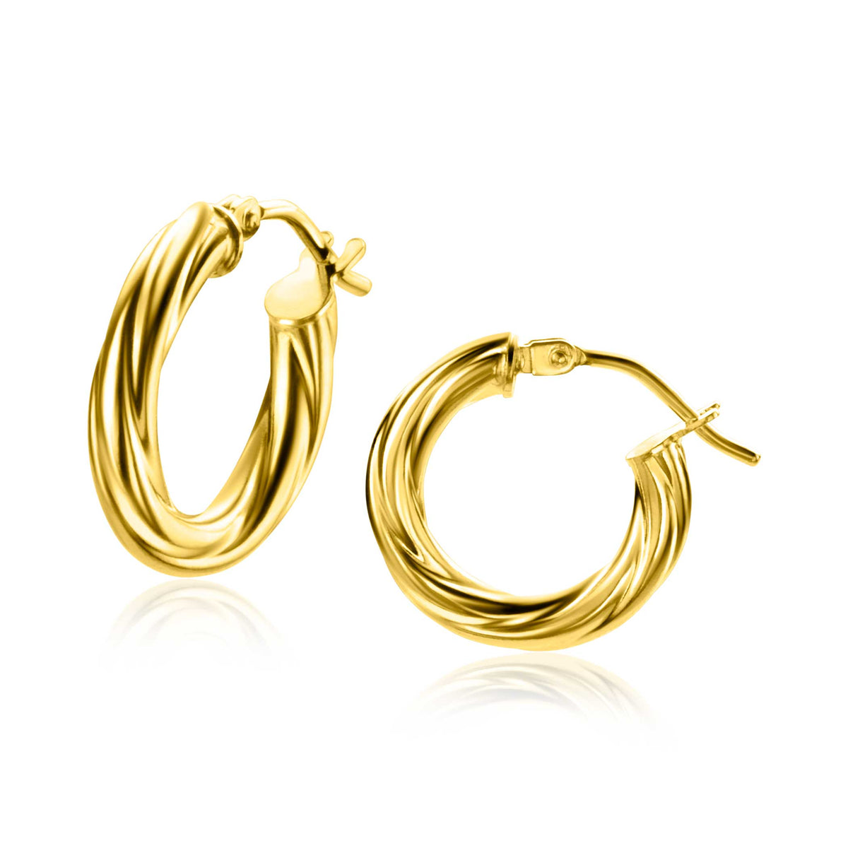 Orecchini alla creola in oro con design intrecciato e finitura lucida.