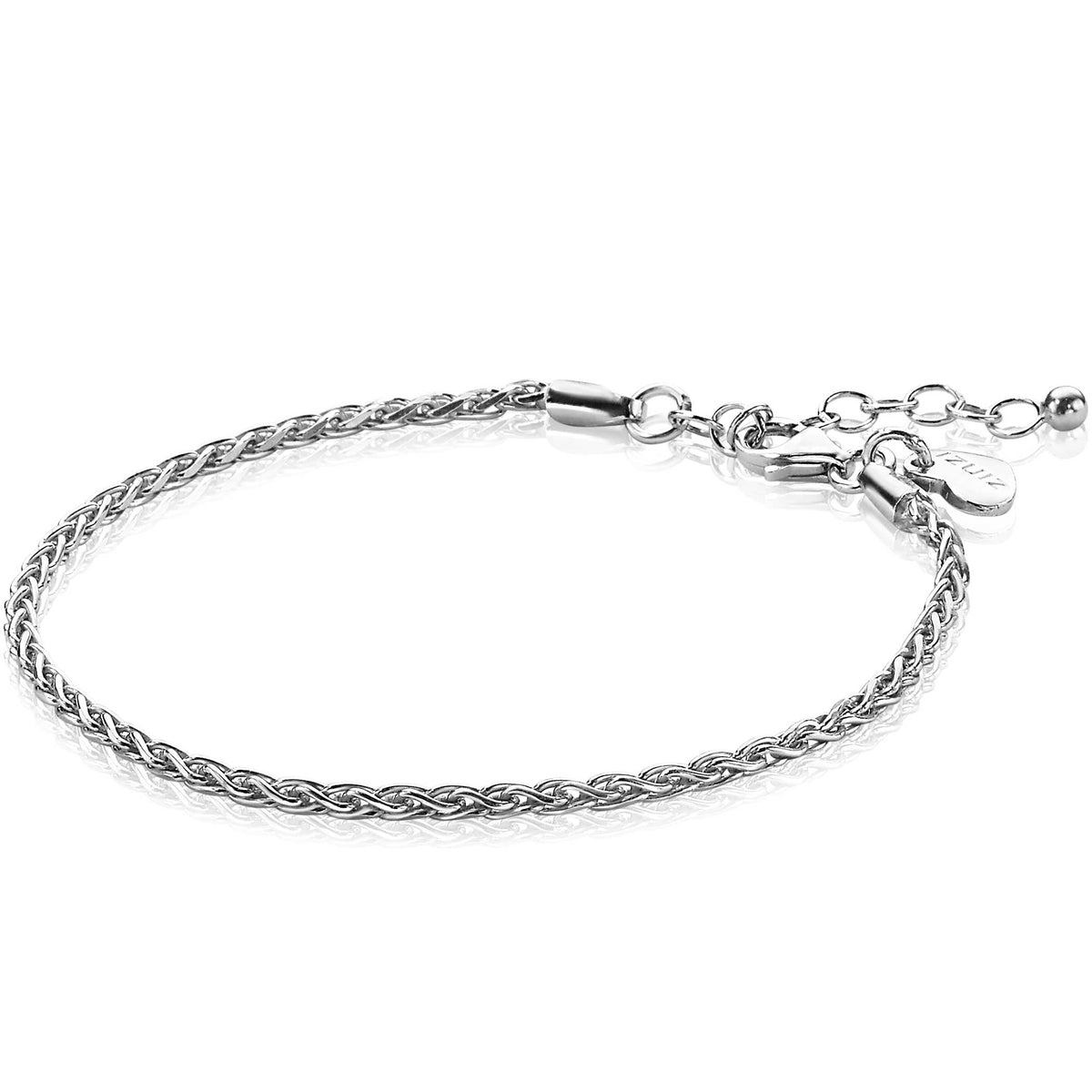 Bracciale in argento con design intrecciato e chiusura a moschettone.