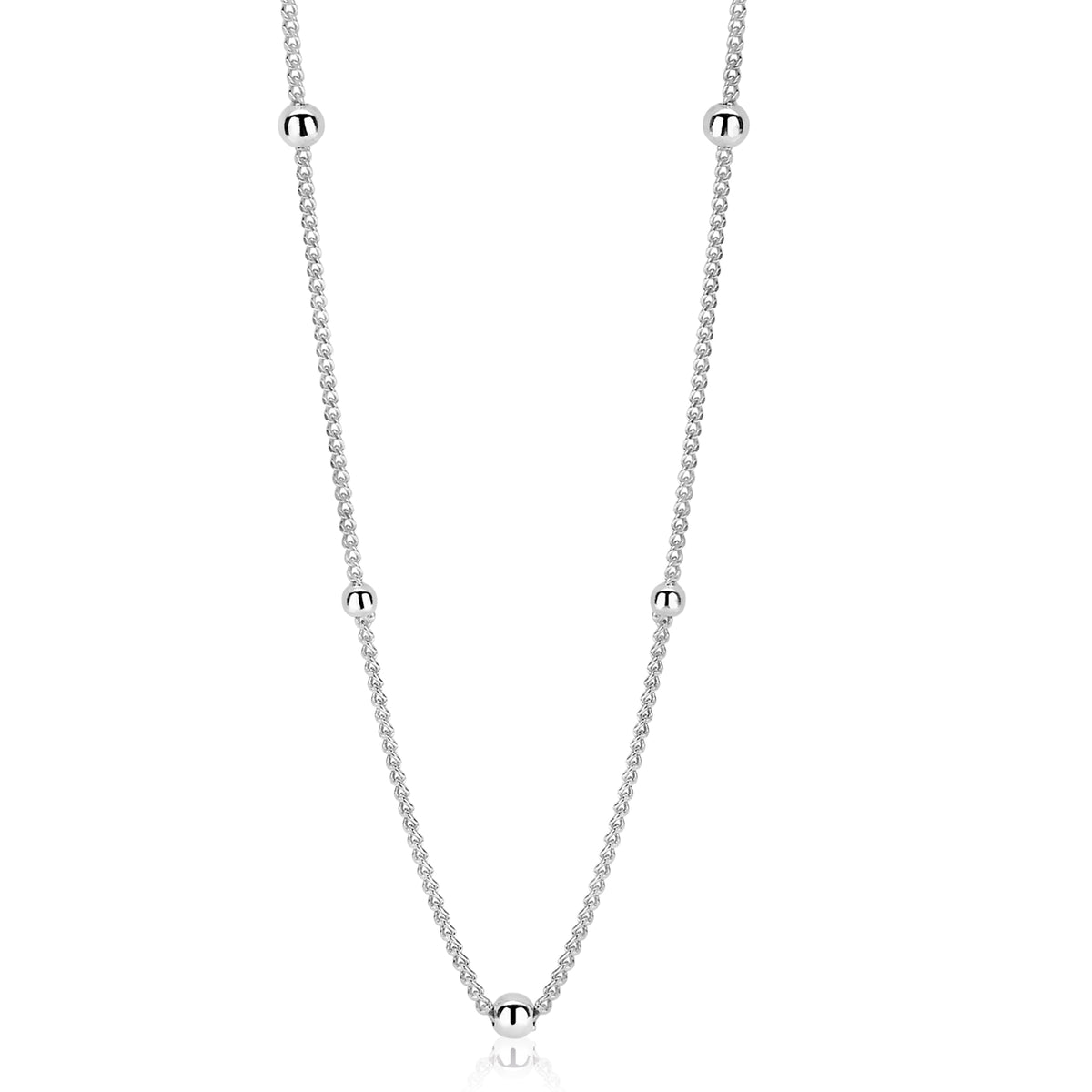 Collana in argento con maglia rolò e sfere decorative.