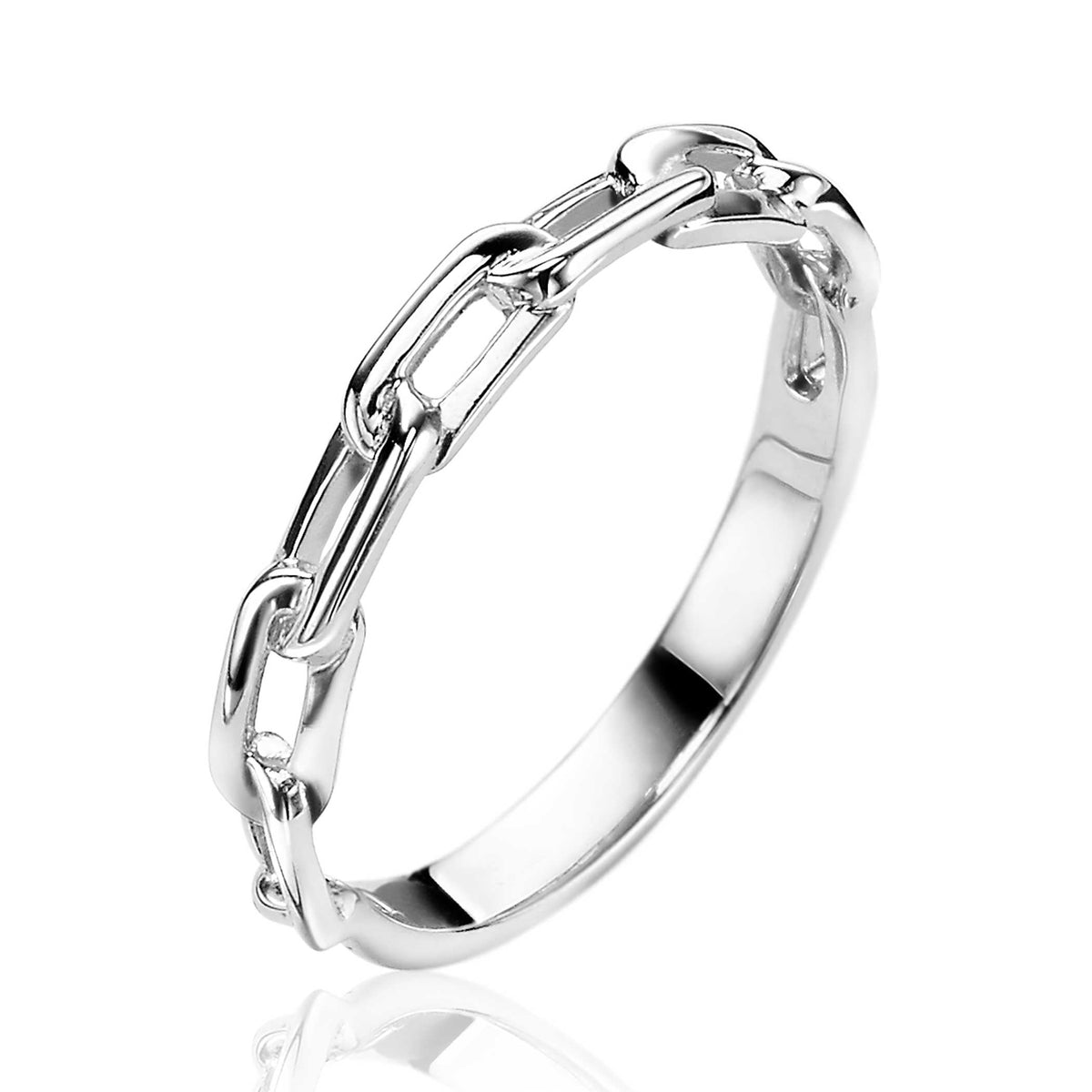 anello in argento con design a catena, finitura lucida e forma sottile