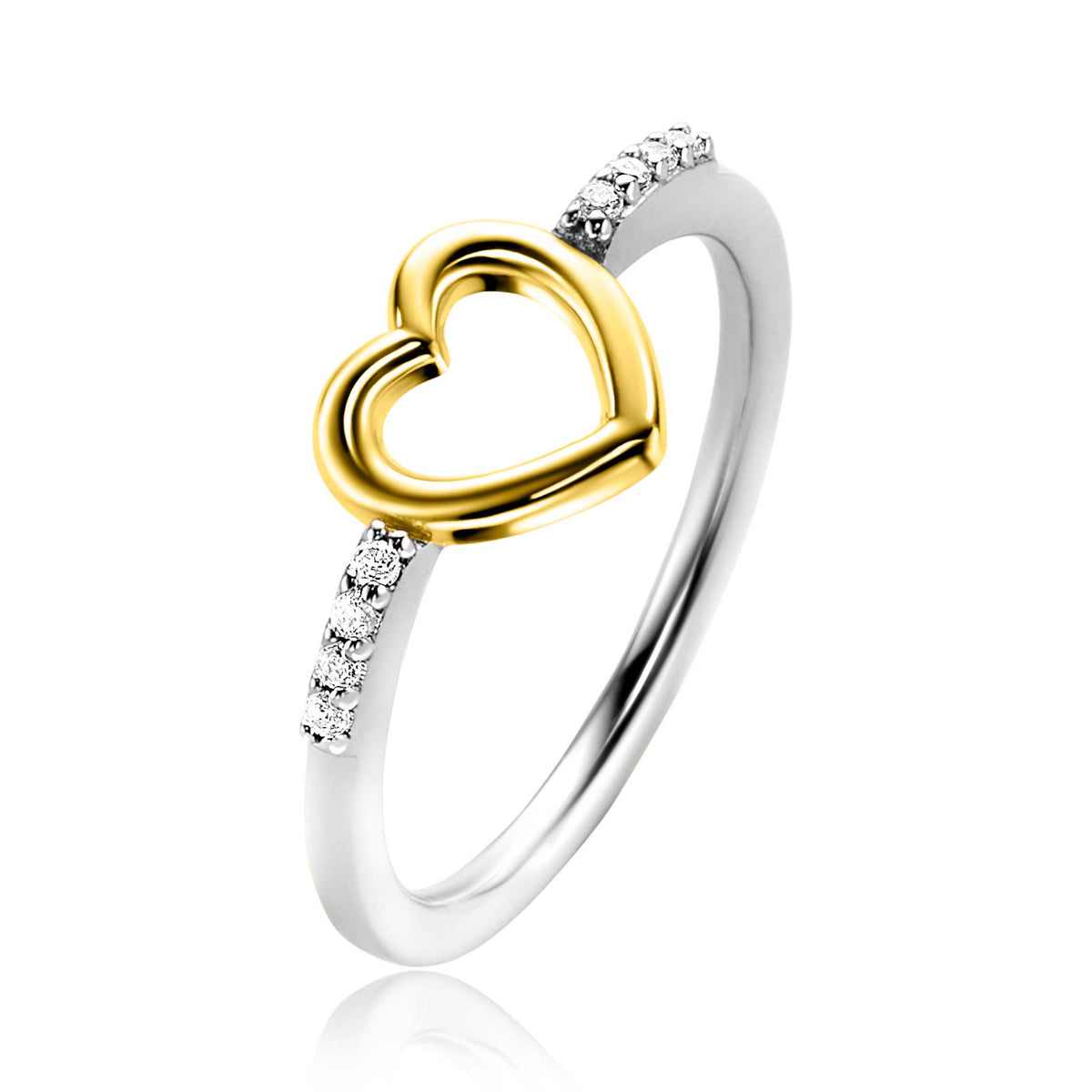 anello placcato oro con cuore e dettagli in zirconia cubica