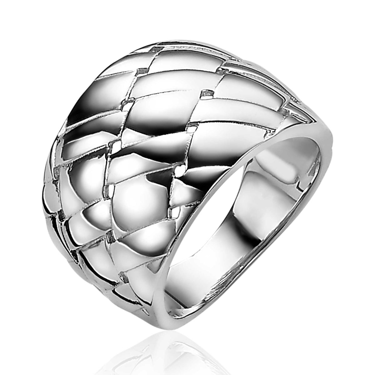 Anello in argento con motivo intrecciato lucido.