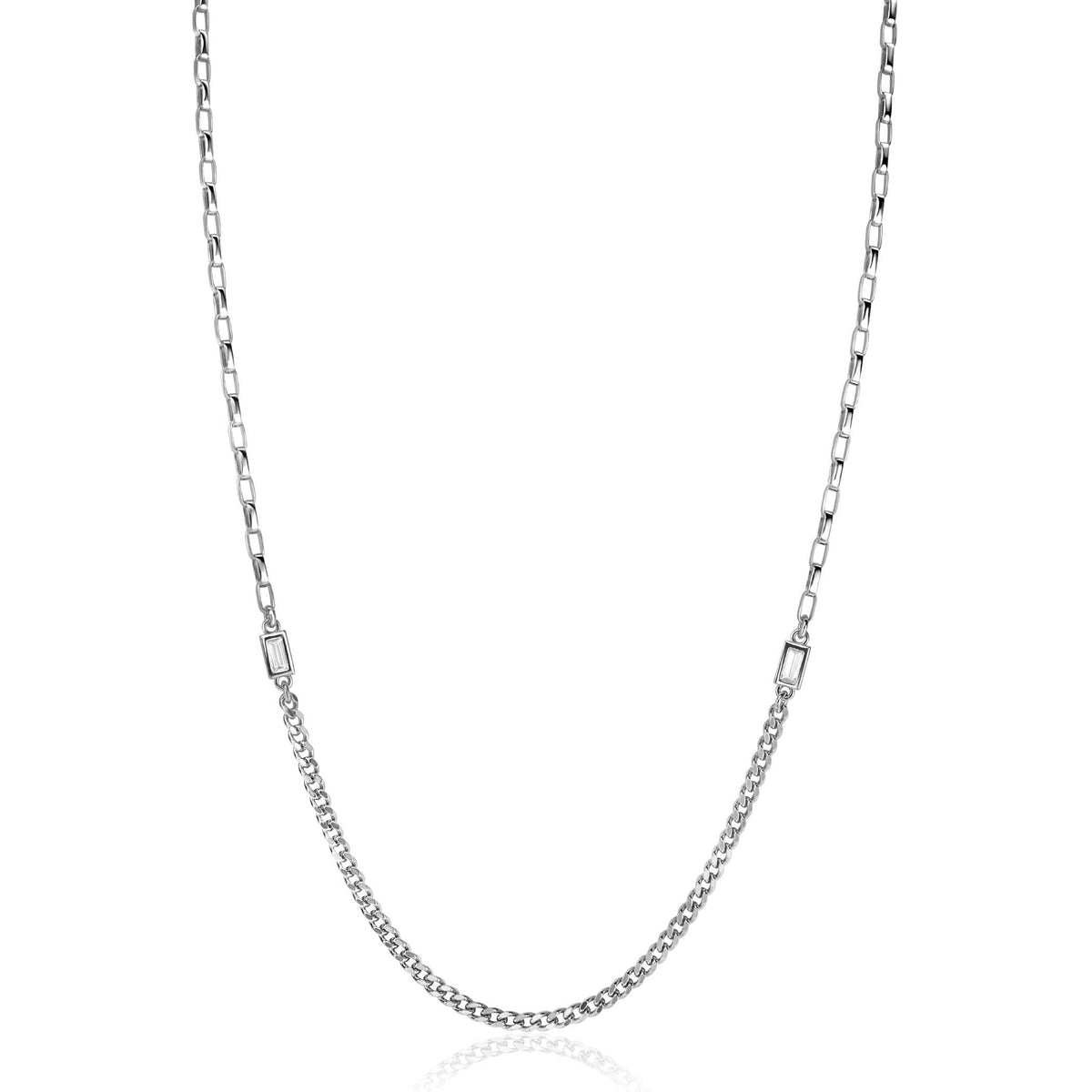 Collana in argento con maglia rolò e dettagli lucidi.