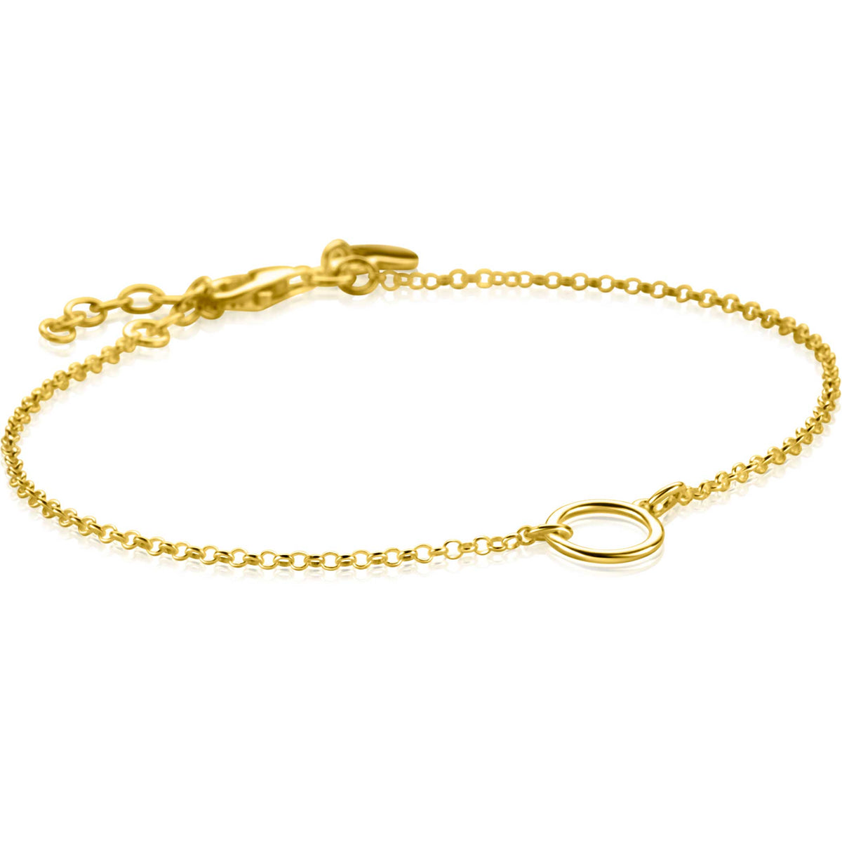 Bracciale in maglia rolò dorata con un anello centrale e chiusura a moschettone.