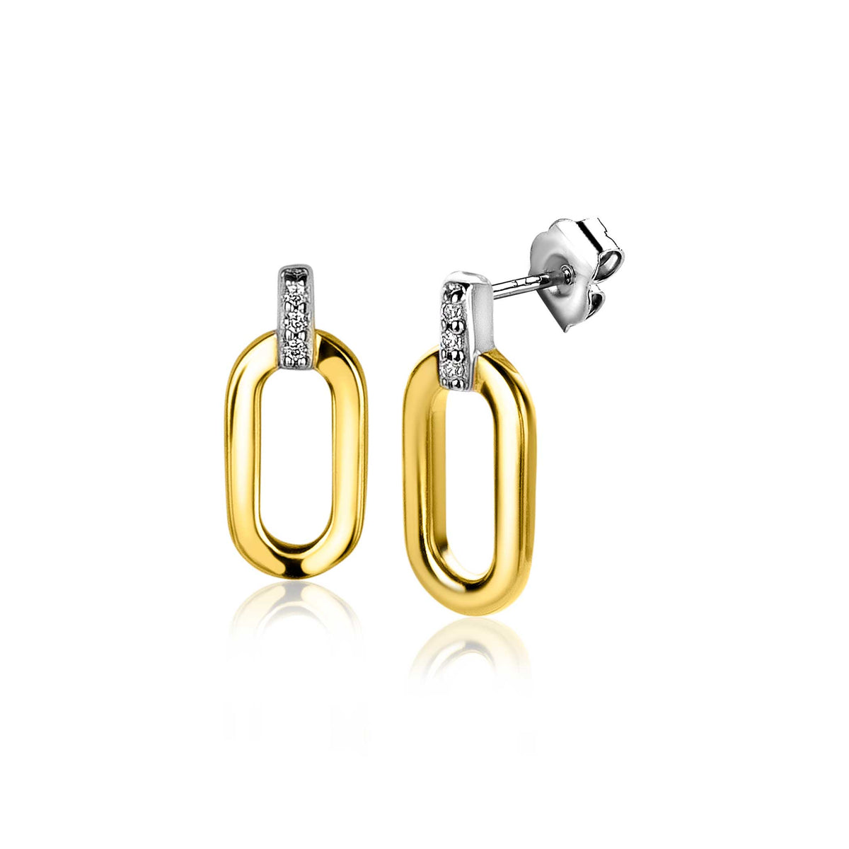 Orecchini in oro placcato con forma ovale e dettagli in argento.