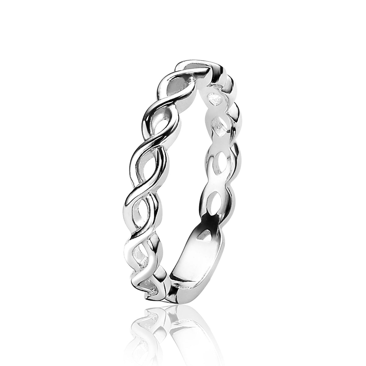 anello in argento con design intrecciato e dettagli ondulati