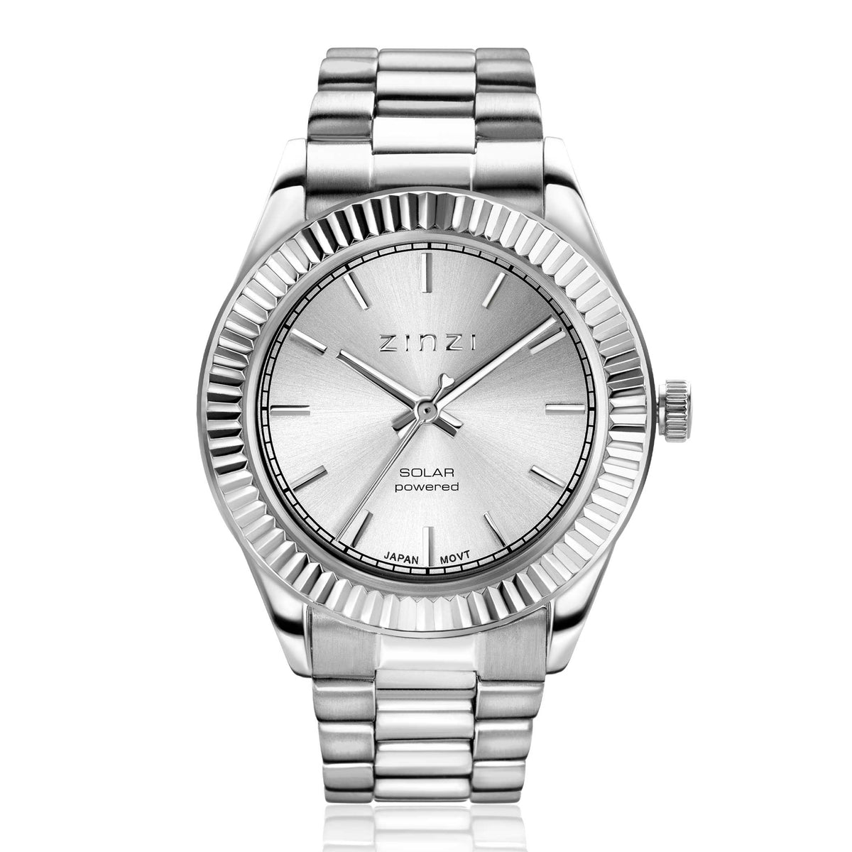 Orologio in acciaio argentato con quadrante argentato e bracciale a maglia rolò.
