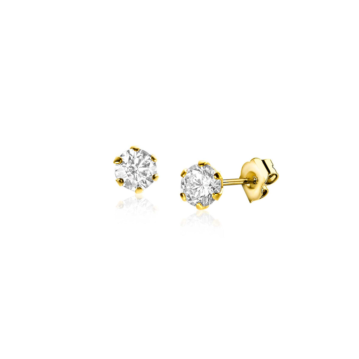 Orecchini in oro con pietre brillanti a forma rotonda.