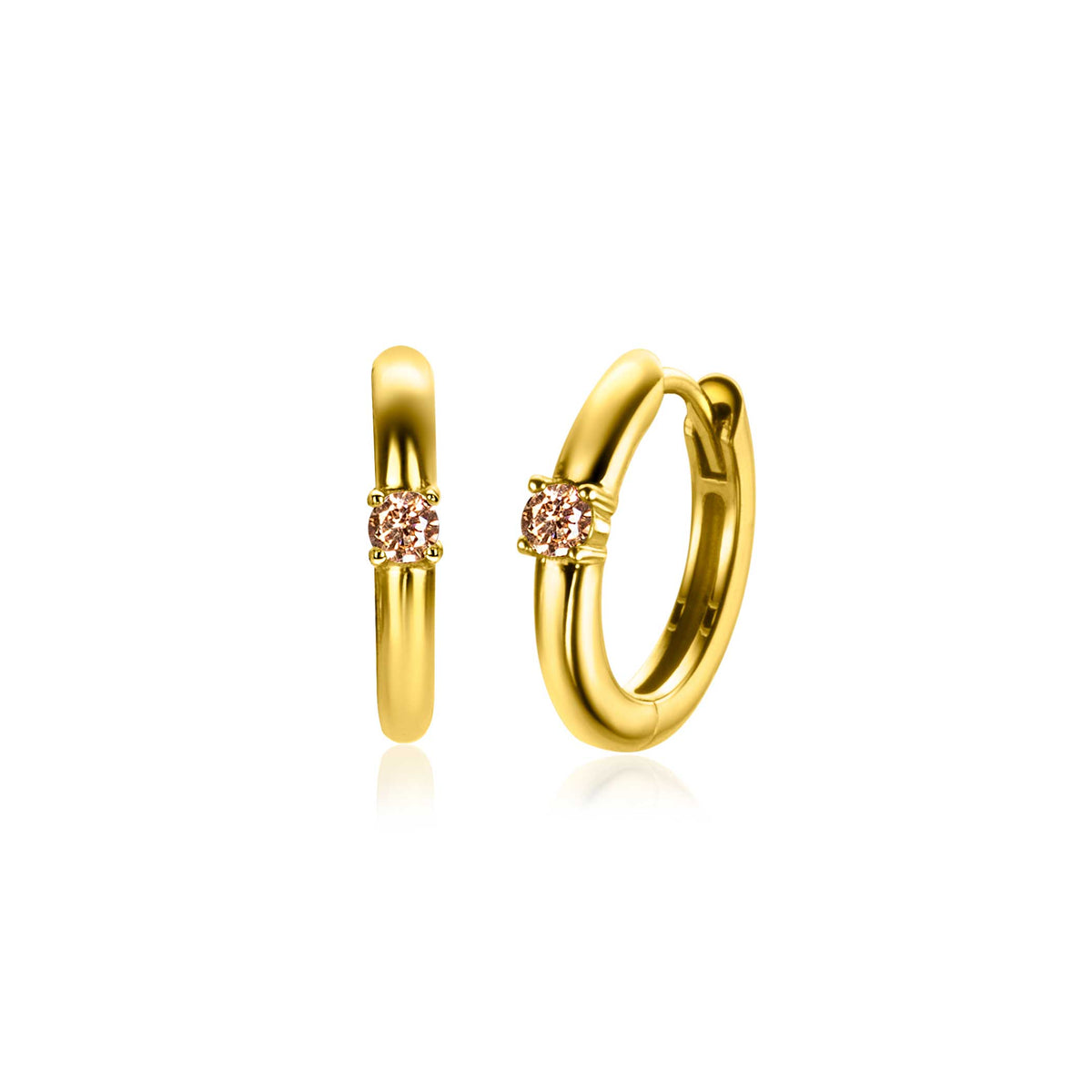 Orecchini alla creola placcati oro con dettaglio centrale in cristallo rosa.