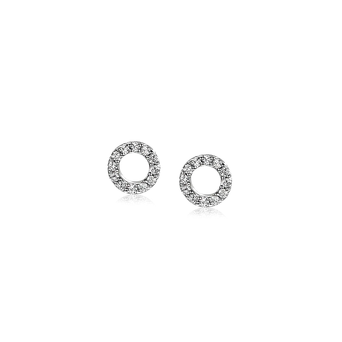 Orecchini in argento con zirconi, forma rotonda e finitura lucida.