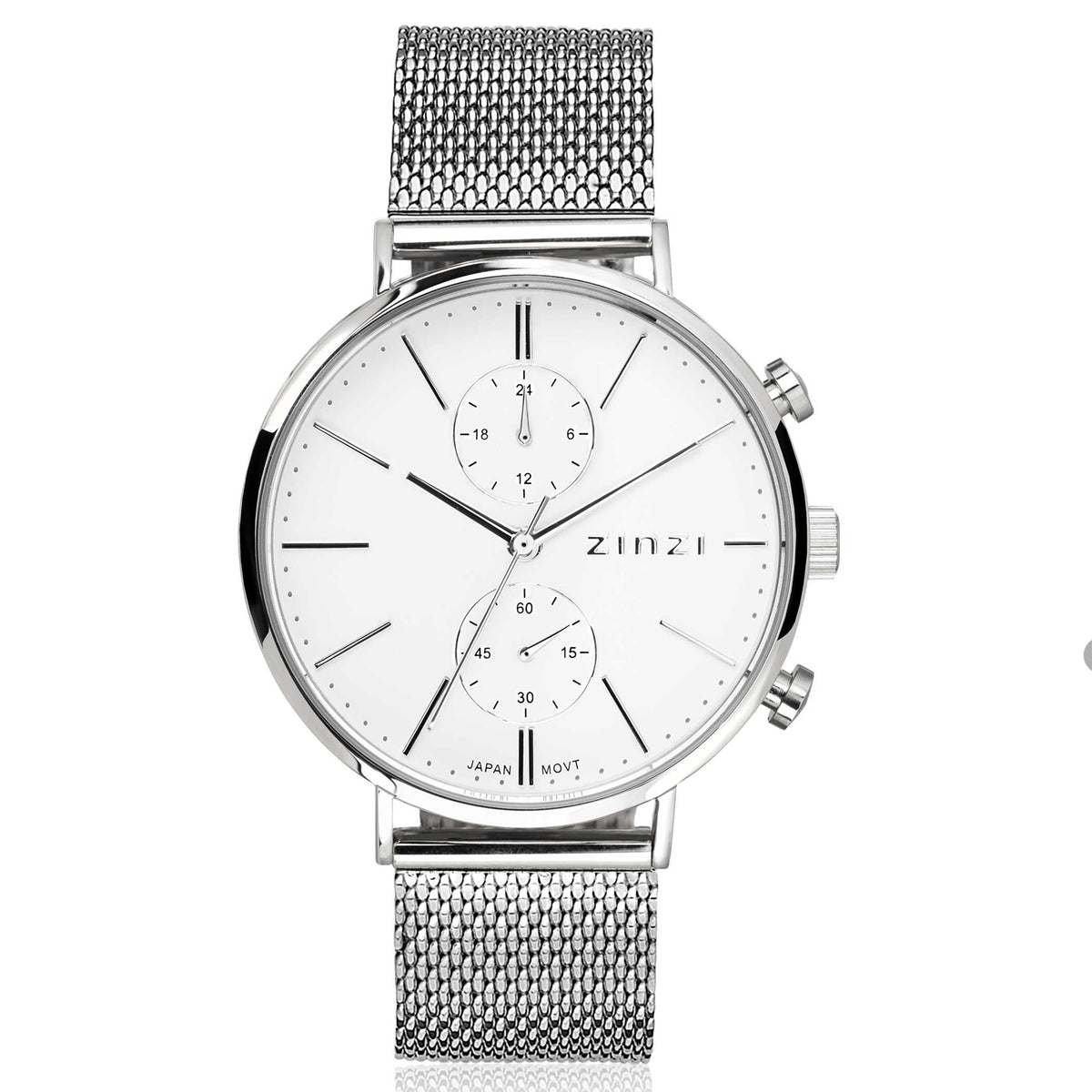 Orologio in acciaio argentato con quadrante bianco e cinturino a maglia rolò.