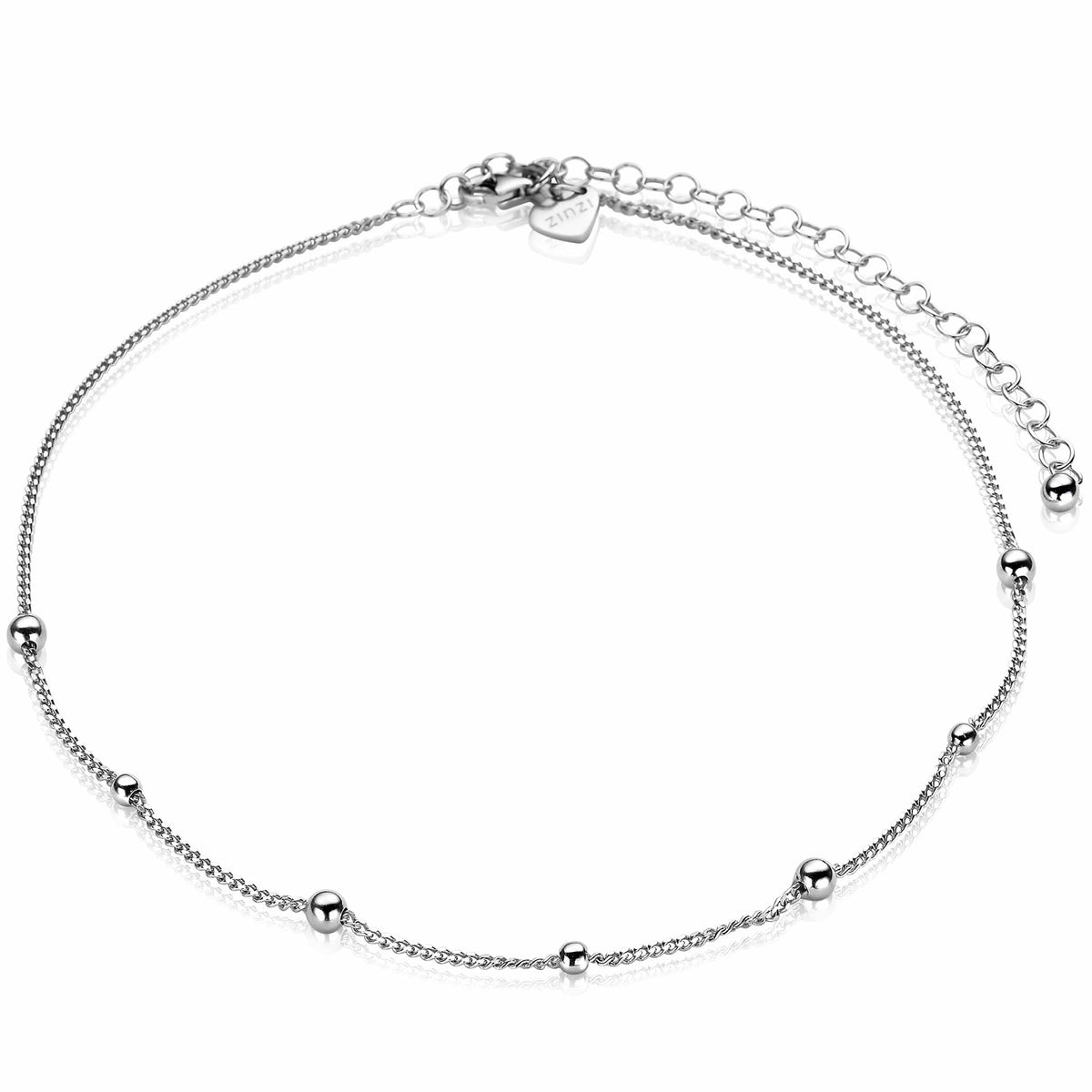 Collana in argento con maglia rolò e sfere decorative.