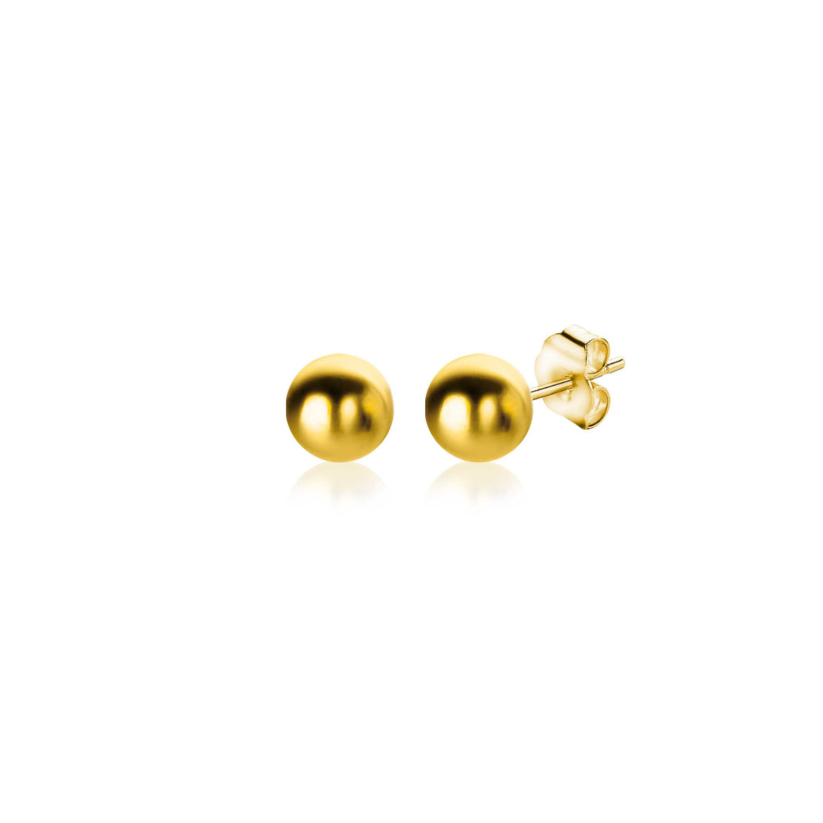 Orecchini in oro con perle sferiche lucide.