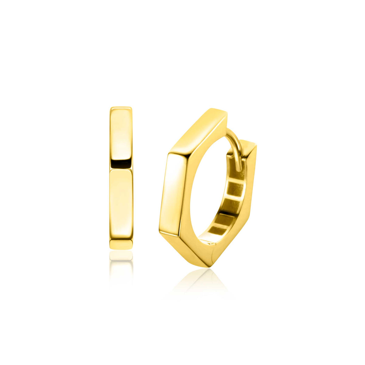 Orecchini in oro con forma ottagonale e finitura lucida.