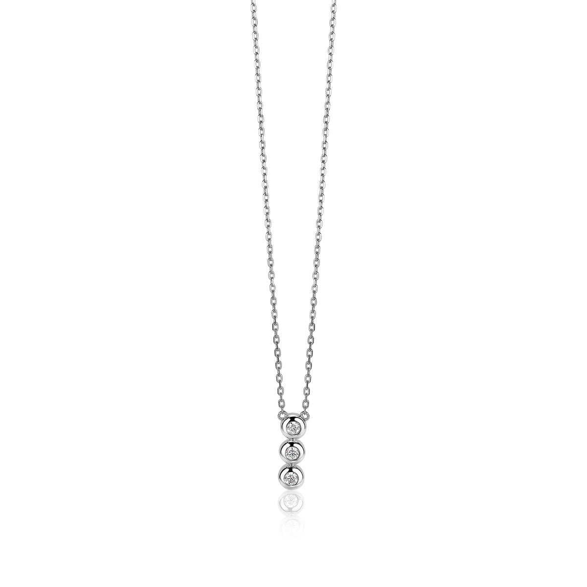 Collana in argento con tre pendenti circolari e brillanti.