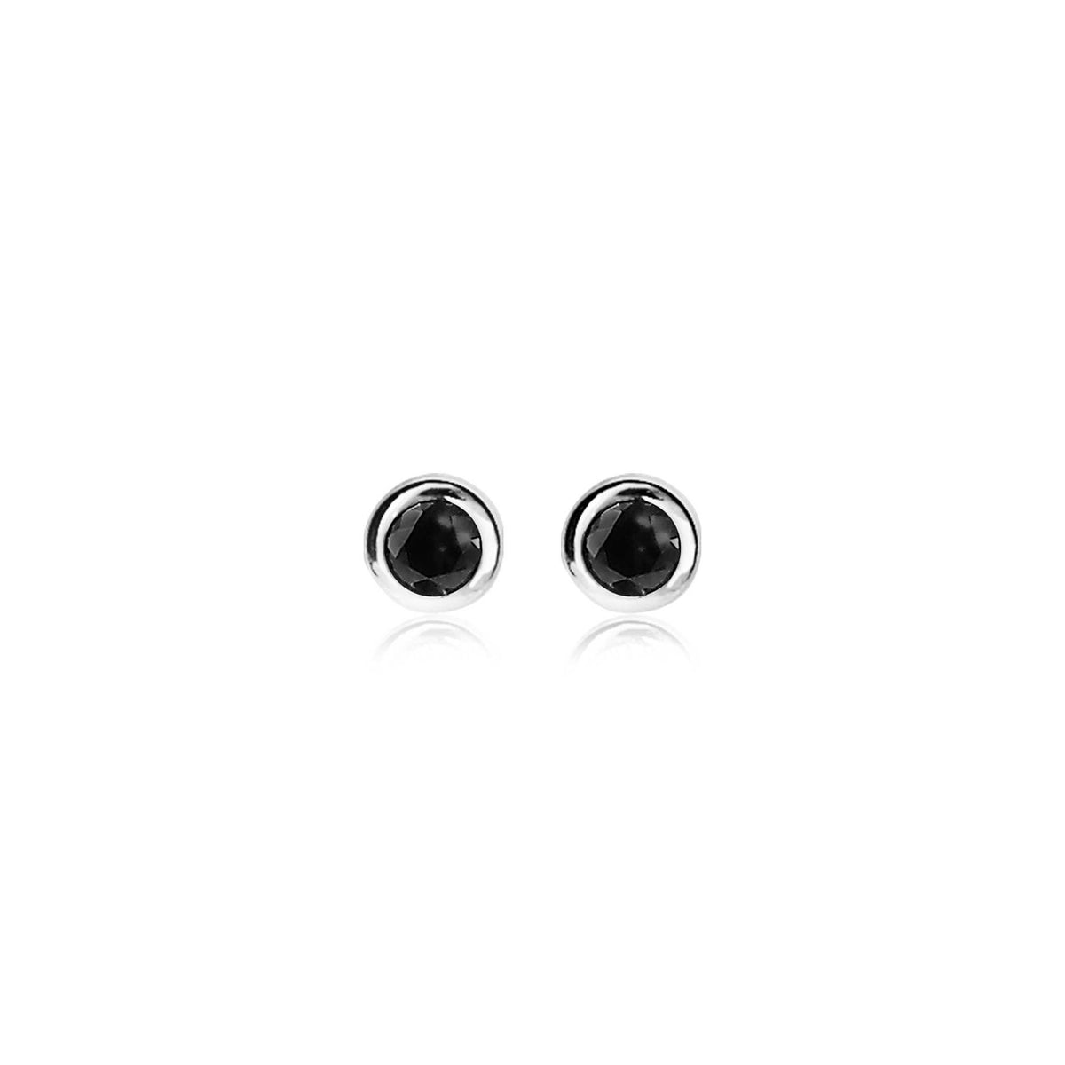 Orecchini in argento con pietra nera incastonata, forma rotonda.