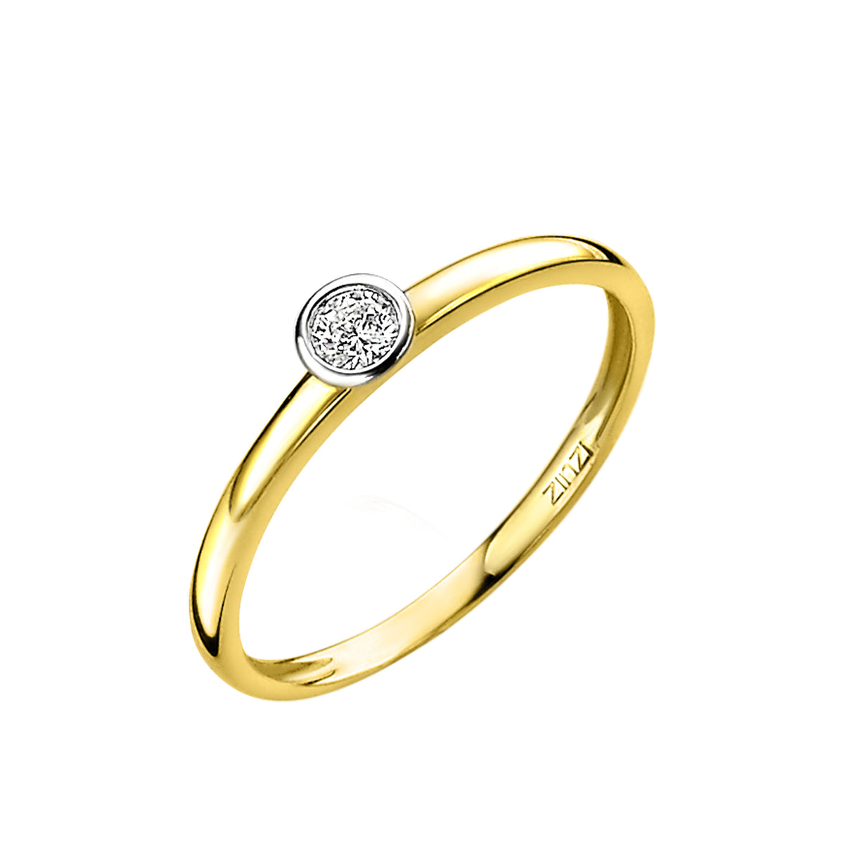 Anello in oro con un piccolo ciondolo rotondo decorato da zirconi.